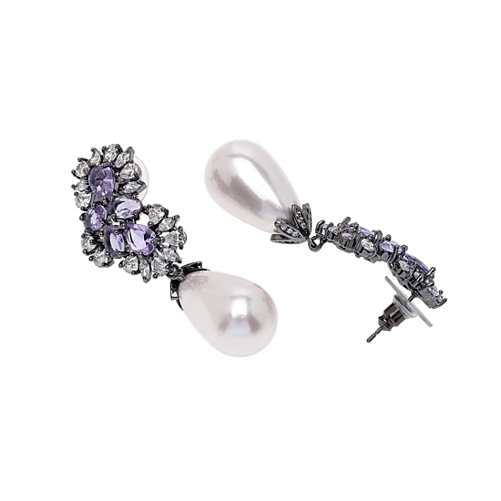 AGP PARIS Womens Elegant Purple Pearl Drop Earrings