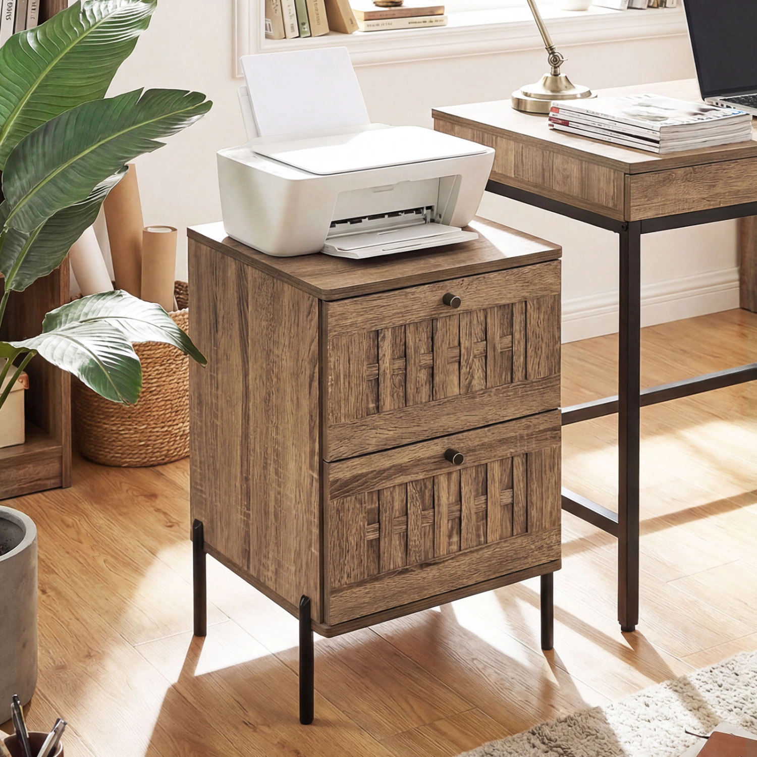 SlickBlue 2 Drawer Nightstand with Woven Front and Metal Legs