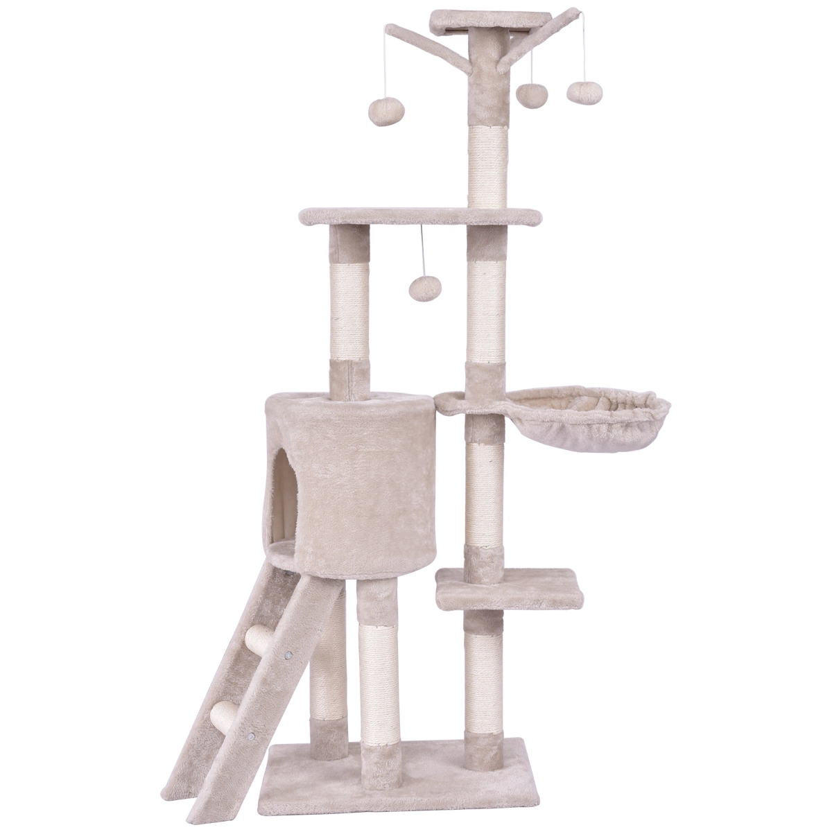 SUGIFT 56 in Cat Play Tree Beige with Condo Scratching Posts and Climbing Ladder