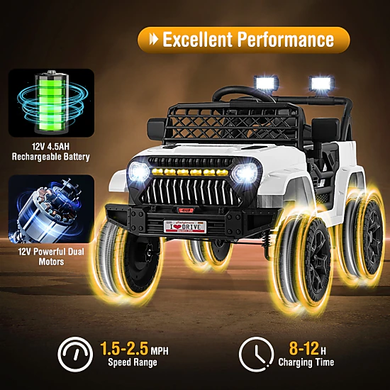 Costway 12V Kids Ride on Truck Car w/ Parental Remote 3 Speeds LED Lights & Music Player
