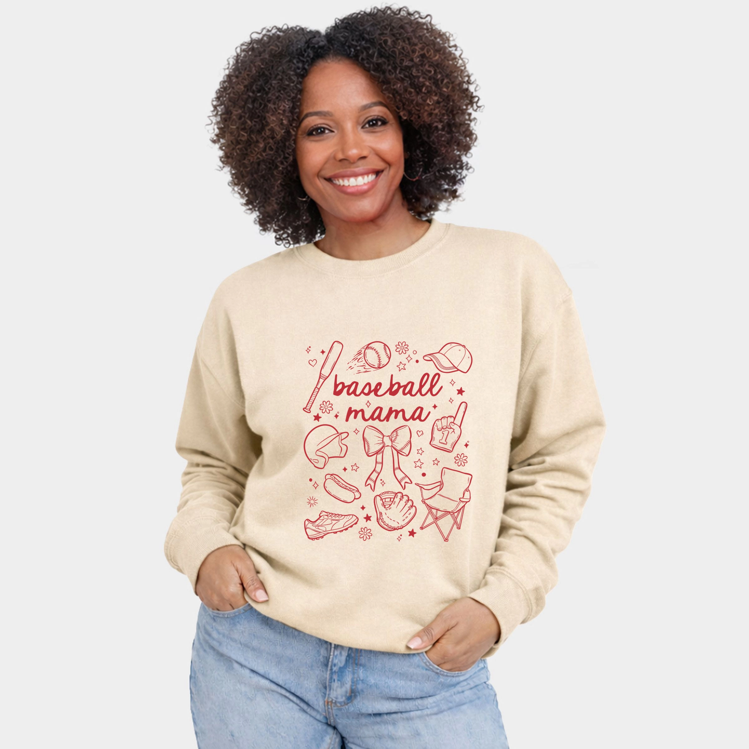 Simply Sage Market - Baseball Mama Sketched Collage  Women's Graphic Sweatshirt
