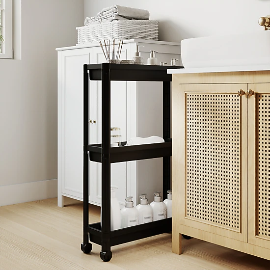 SUGIFT Black 2-Pack 3-Tier Slim Rolling Utility Cart with Wheels 21-in W 7-in D 27-in H 18-lb Per Tier