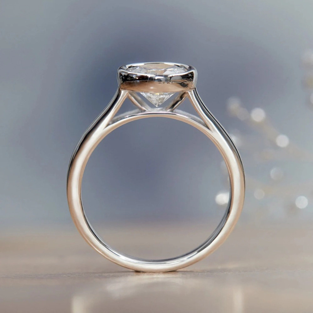 Wardrobe Whimsy Round Bezel Set Cubic Zirconia Solitaire Ring Minimalist Promise Ring for Women