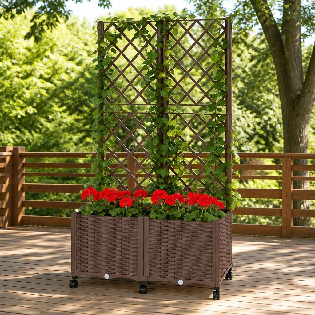 WOW PIONEER Tall Freestanding Garden Planter for Flowers Herbs Shrubs Vegetables Patio Balcony Yard Entryway