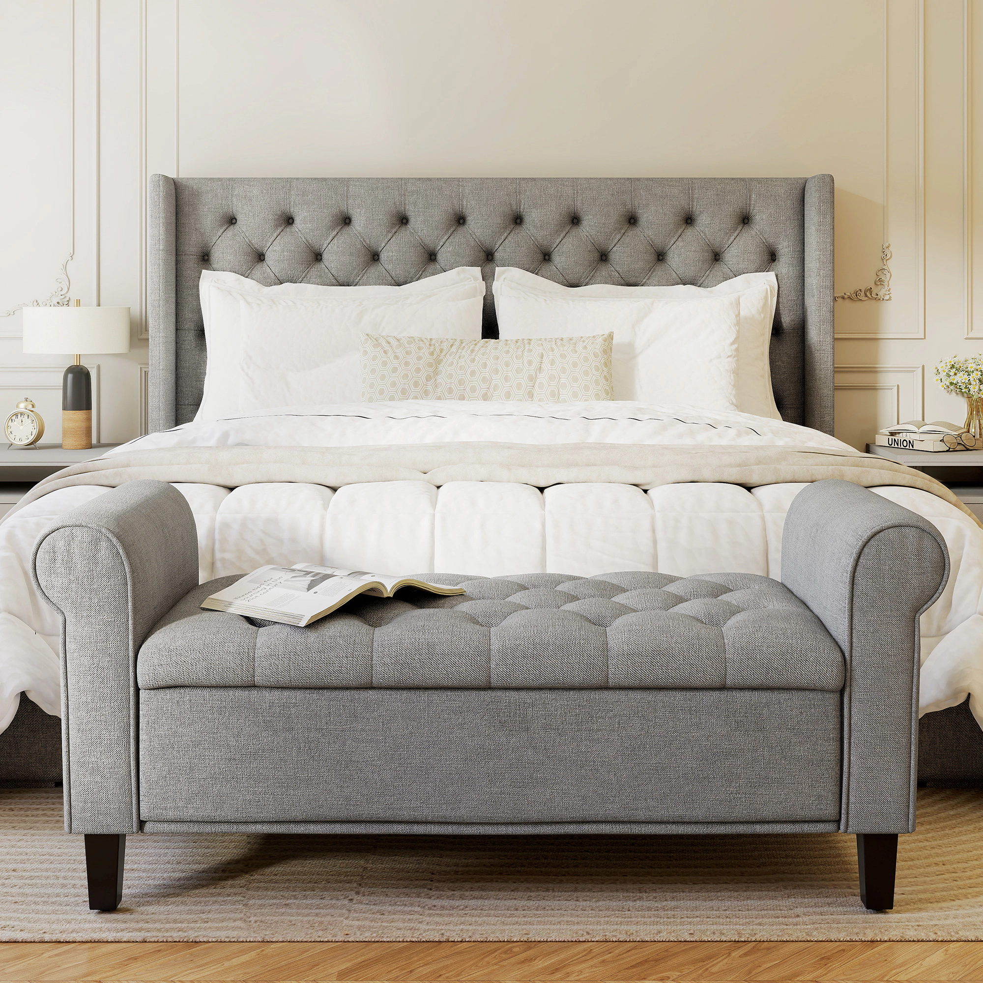 Hivvago End Of Bed Storage Ottoman With Rolled Arms
