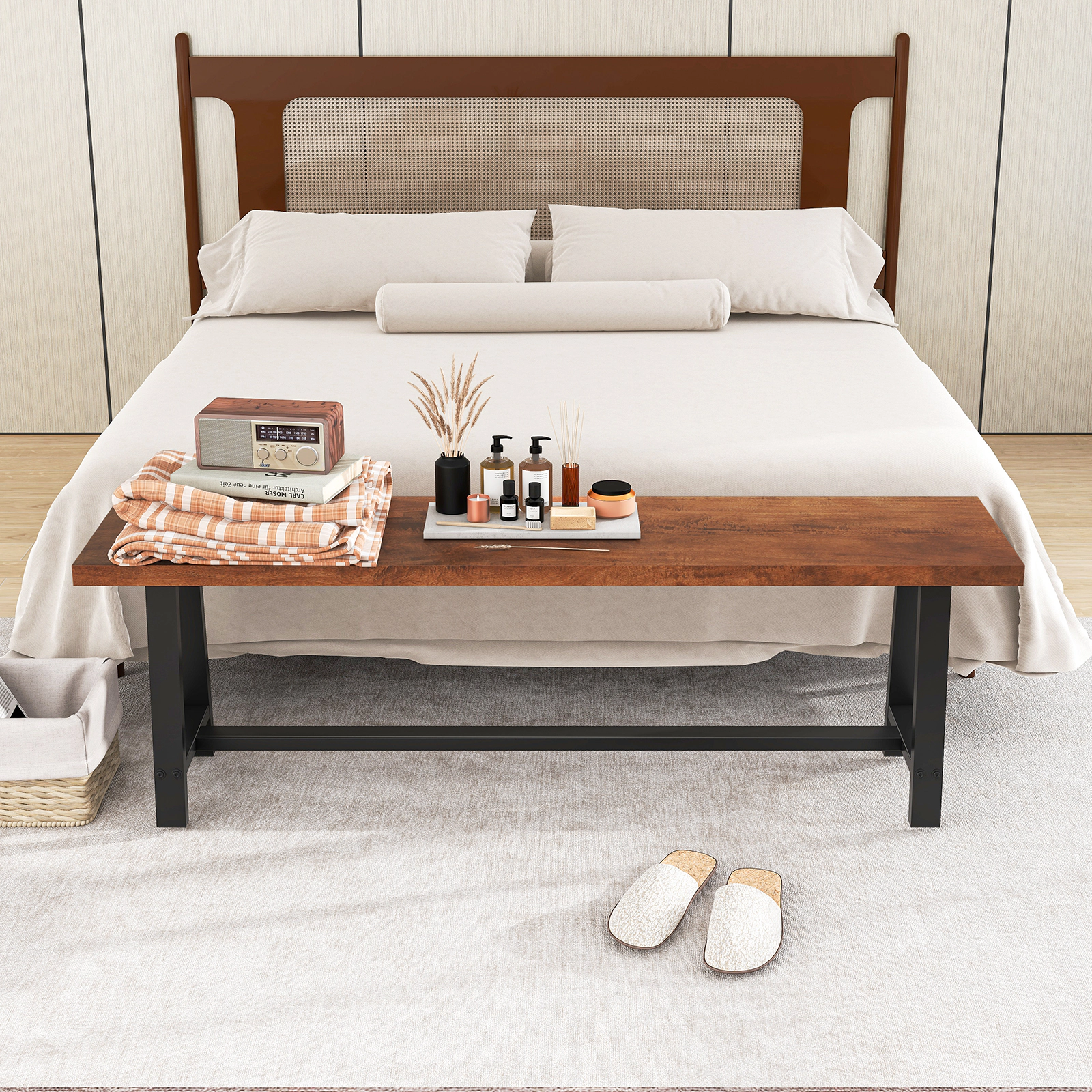 LJG 60 Inch Dining Bench 3 Person Entryway Shoe Bench with Metal Frame