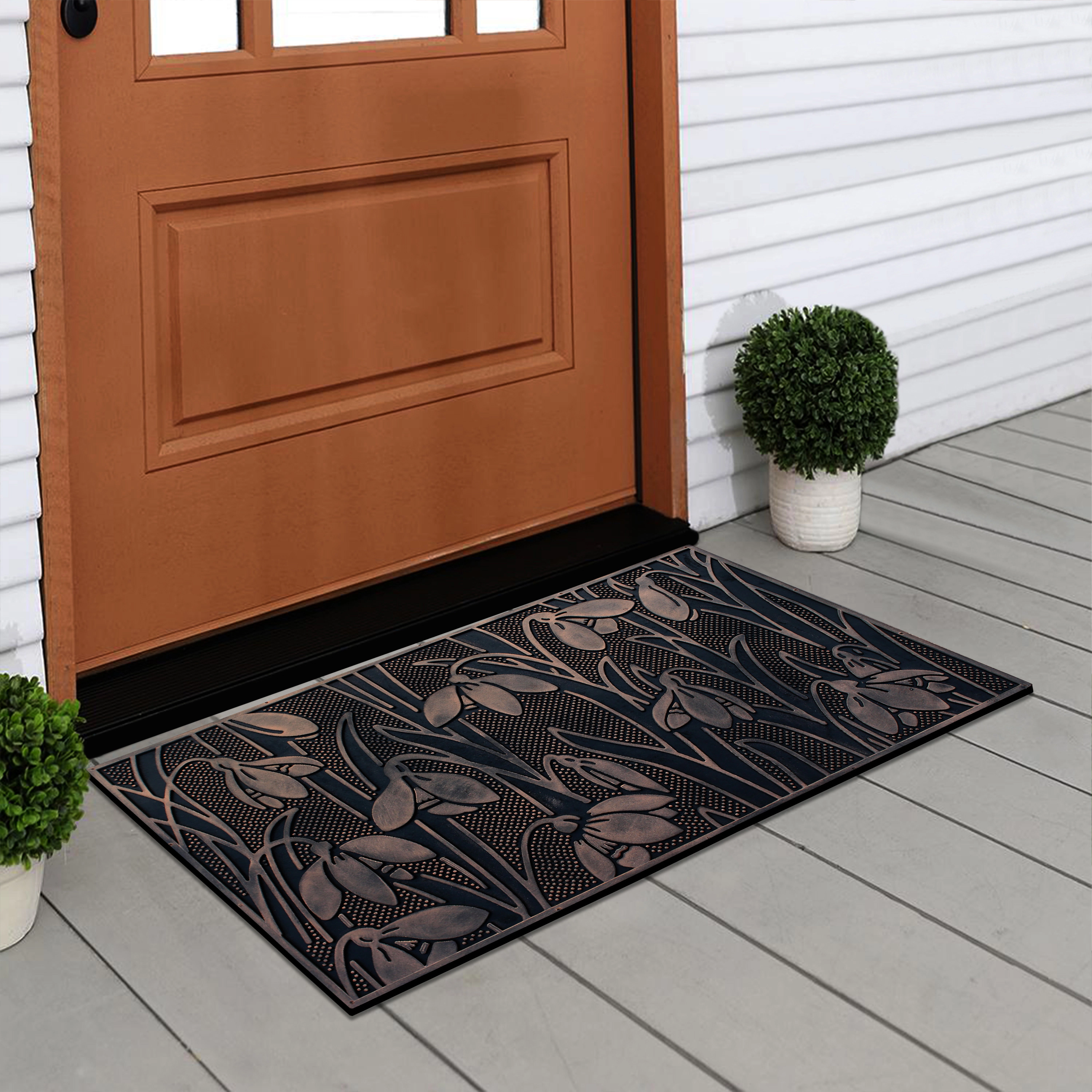 A1 Home Collections Wild Flowers Copper Rubber Welcome Doormat Non-Slip Front Door Mat 18 x 30 In
