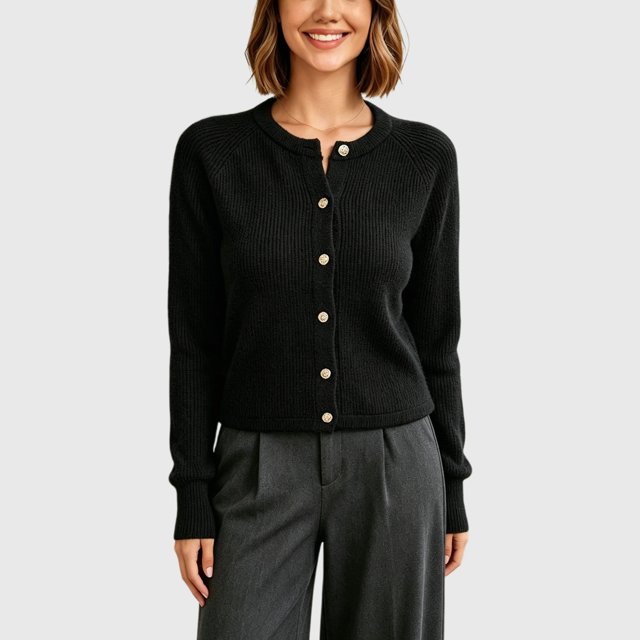 YesFashion Women's Chunky Knit Cardigans Crew Neck Long Sleeve Button Up Fall Winter Casual Sweaters