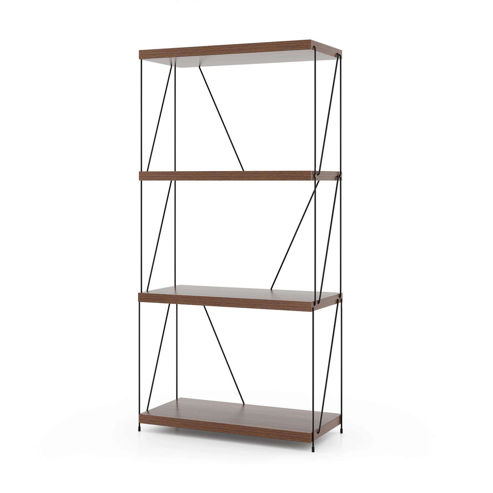 SUGIFT 4-Tier Walnut 41.5-in Multipurpose Display Bookshelf with Metal Frame 1.3-in Shelves and Tipping Kit