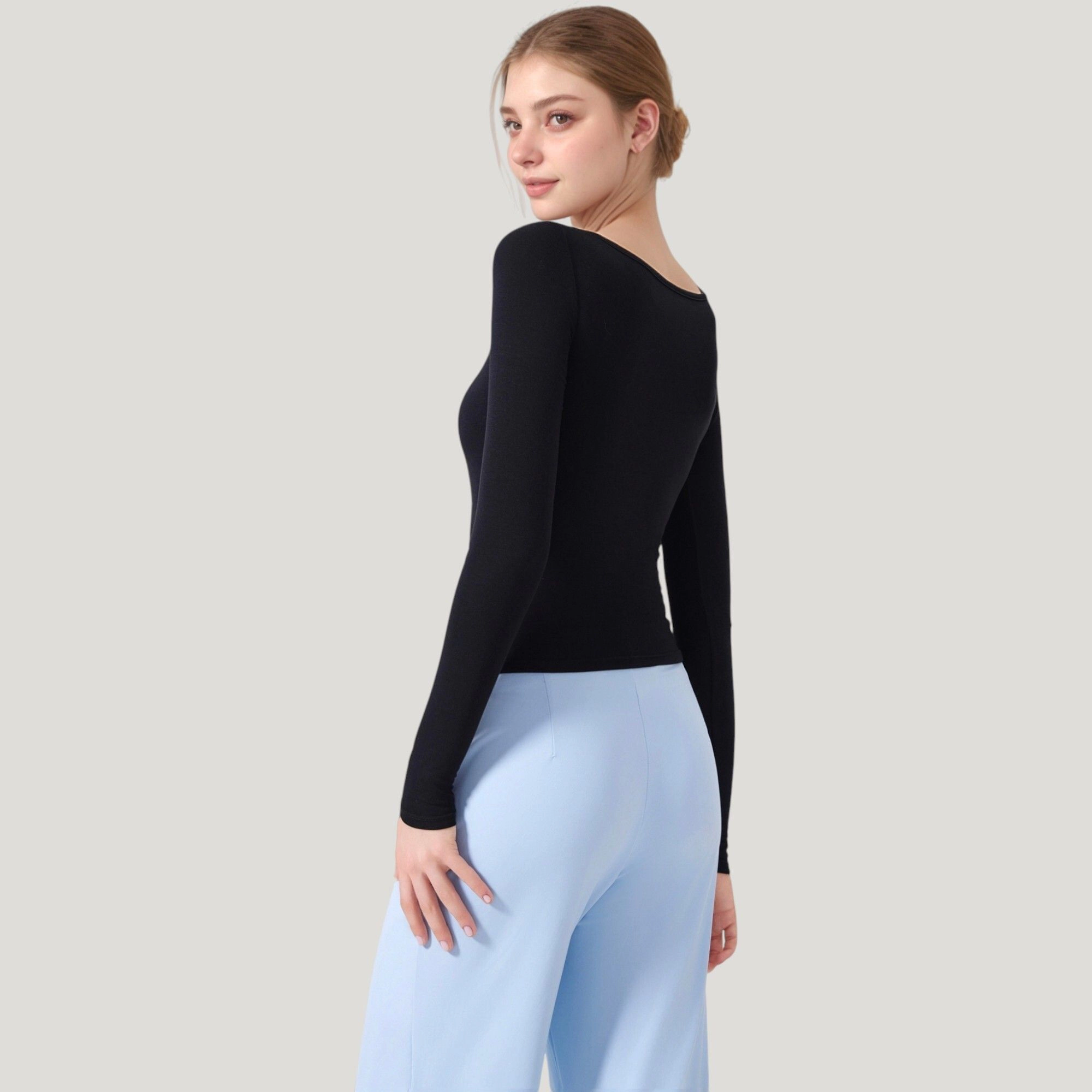 Anna-Kaci Women's Long Sleeve Henley Activewear Top with Scoop Neckline and Streamlined Fitted Silhouette