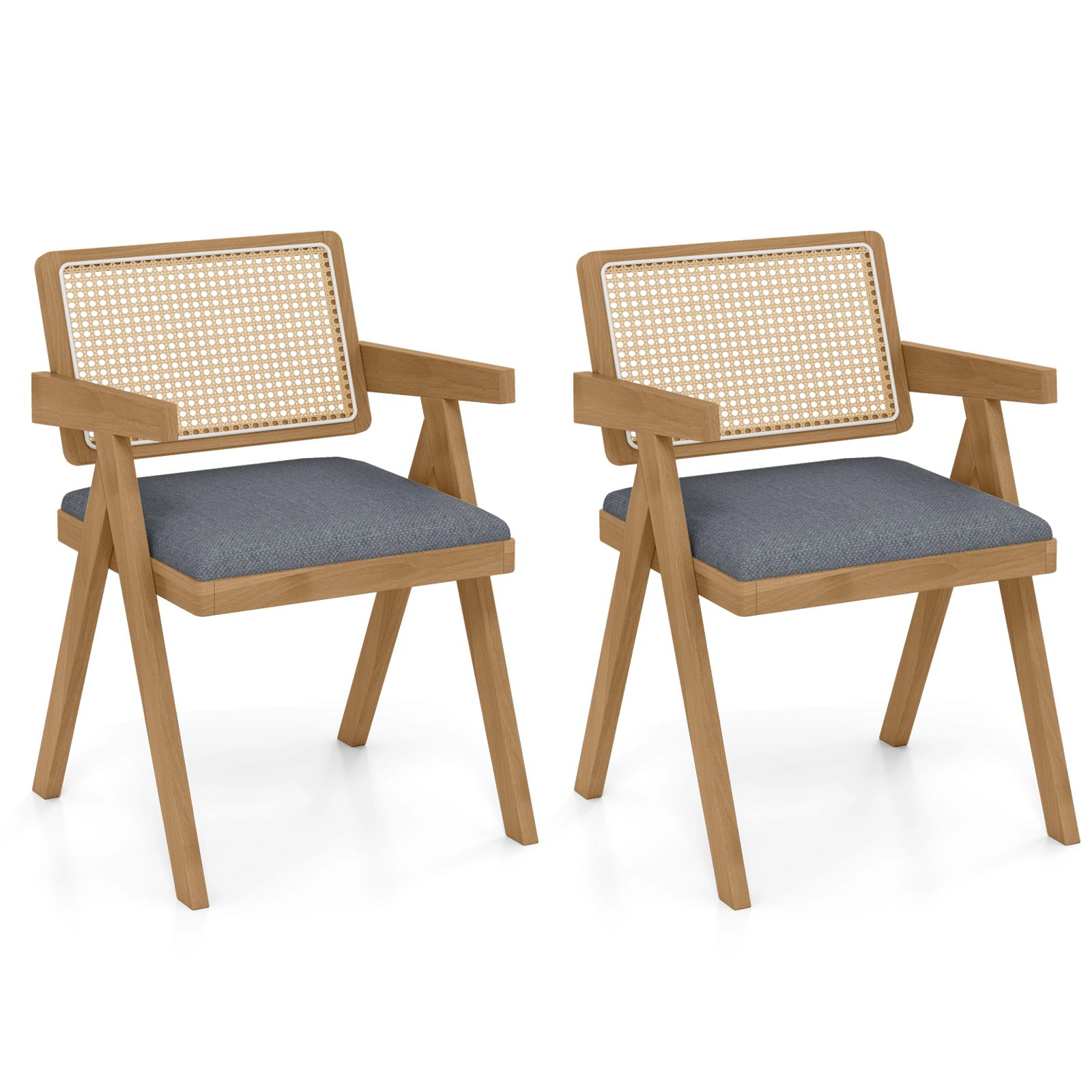 SlickBlue Set of 2 Natural Rattan Accent Chair with Padded Seat & Wood Frame