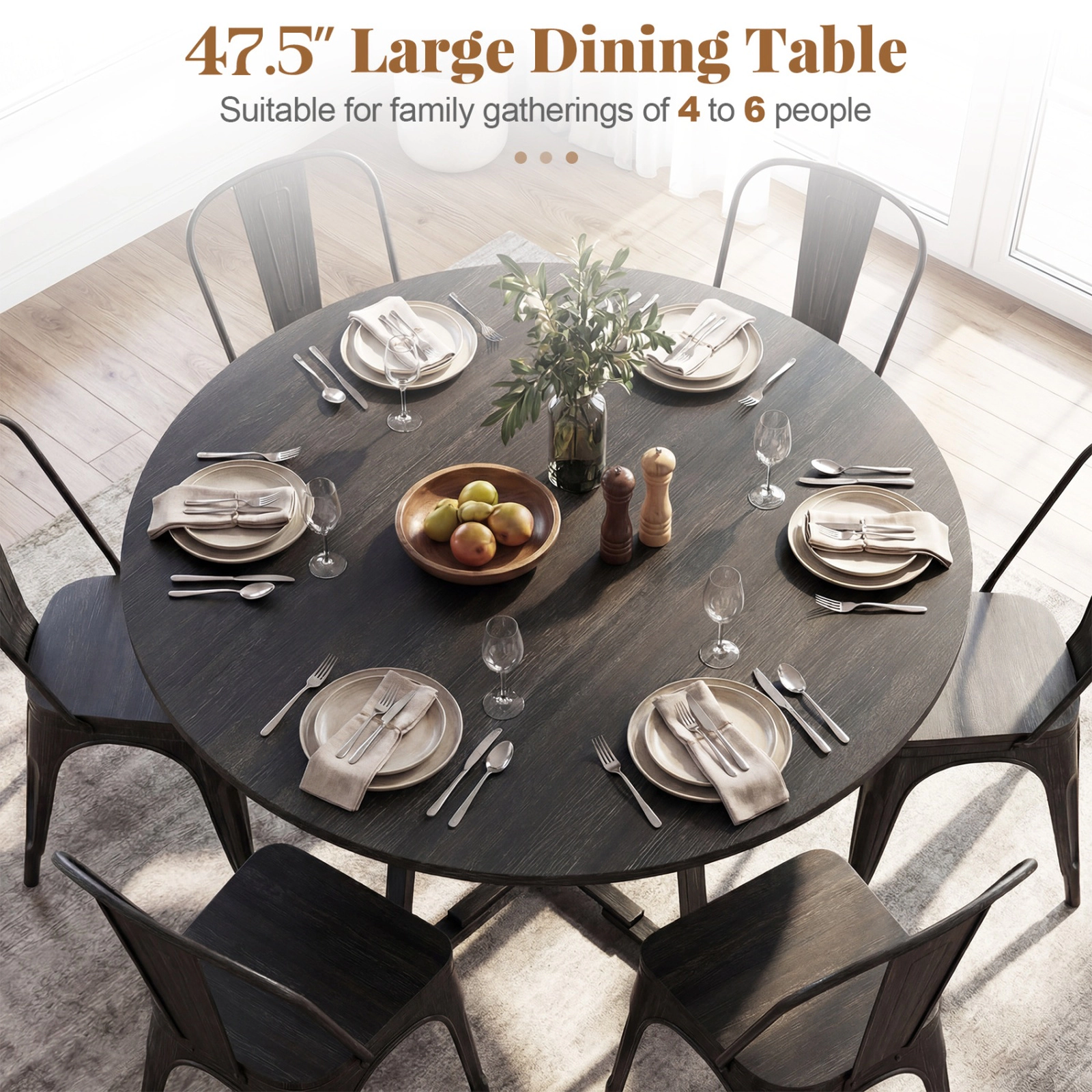 SUGIFT 47.5-Inch Round Dining Table with Mesh Shelf, Black, Seats 4 to 6