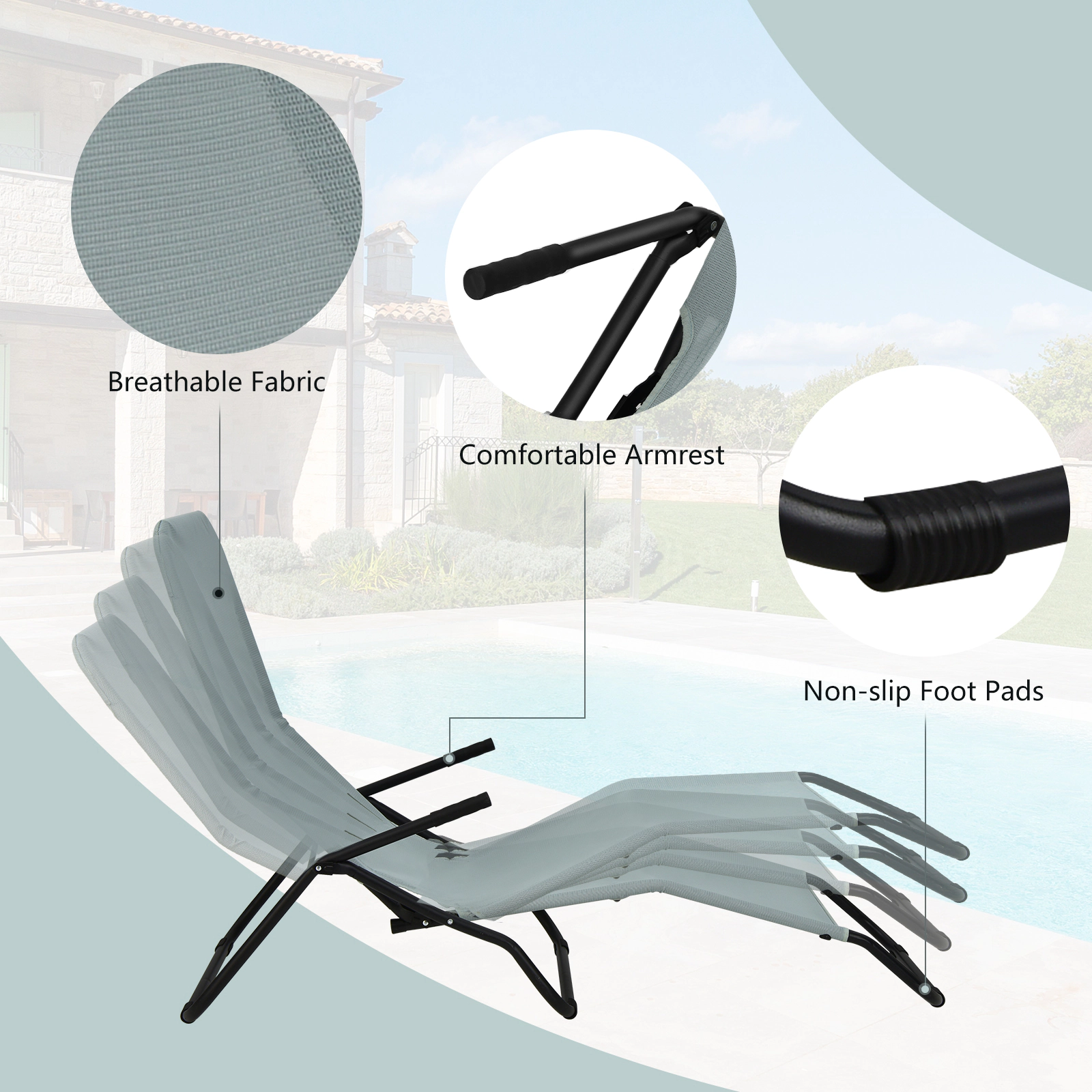 Hivvago 2 Pieces Folding Portable Patio Chaise Lounger with Rocking Design