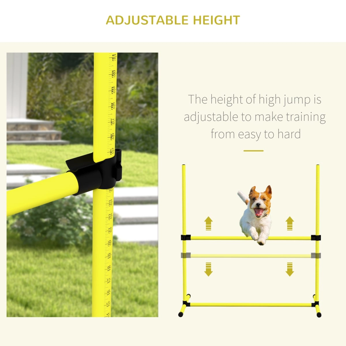 212 Main 4 Piece Paw Hut Dog Agility Training Set with Adjustable Height Jump Bars Carry Bag - Yellow