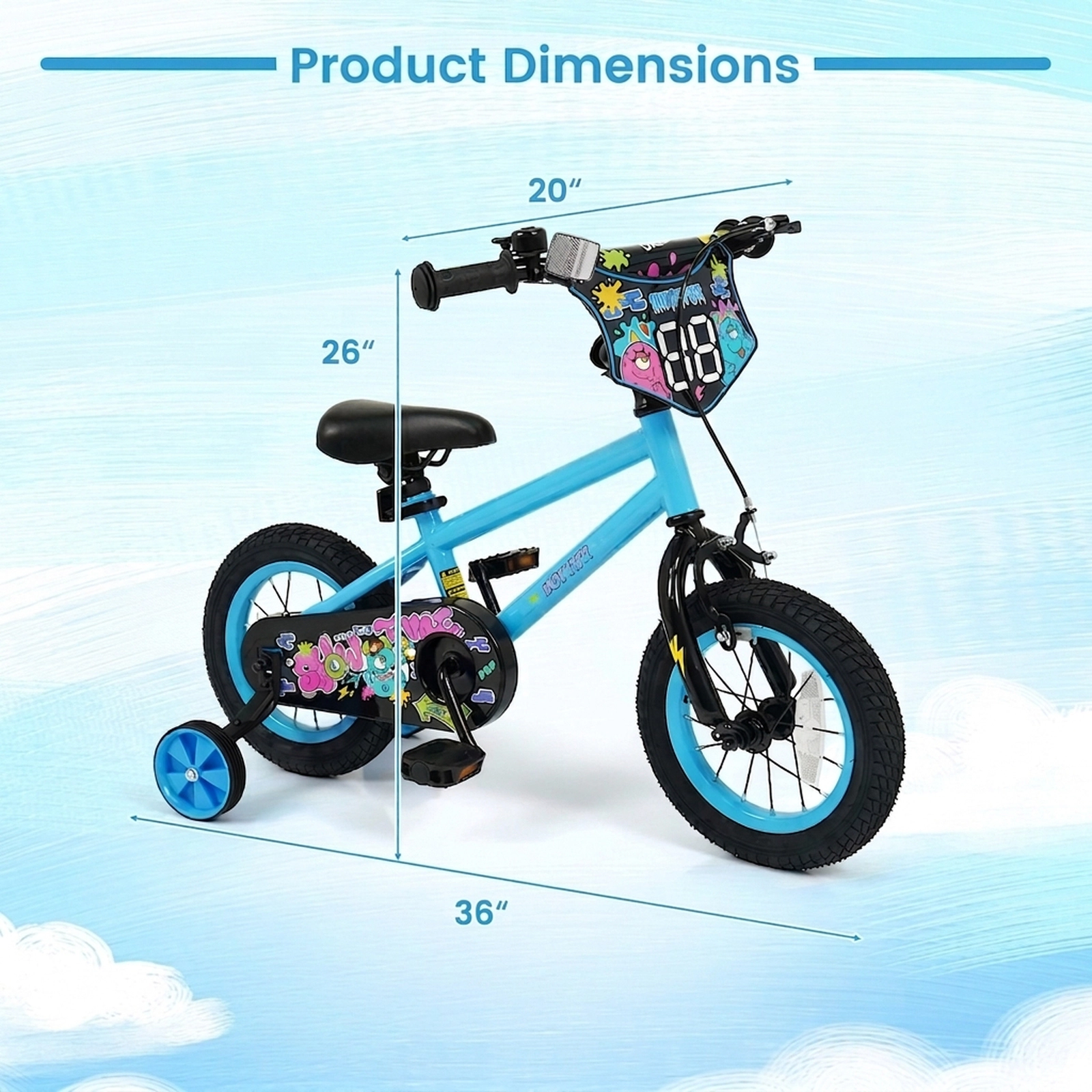 12-in Kids Bike with Detachable Training Wheels Easy-Release Saddle and Custom Number Plate for Ages 3-4 Toddler Bicycle