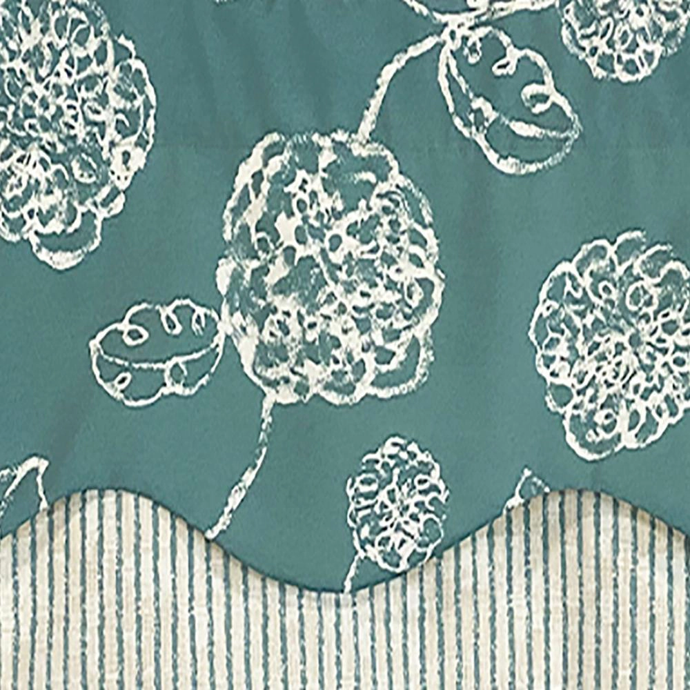 RLF Home Pouf Floral Glory Valance Ocean Blue. 3" Rod Pocket, Layered. 50"W X 16"L