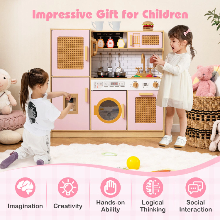 Hivvago Kids Wooden Kitchen Playset with Realistic Lights and Sounds