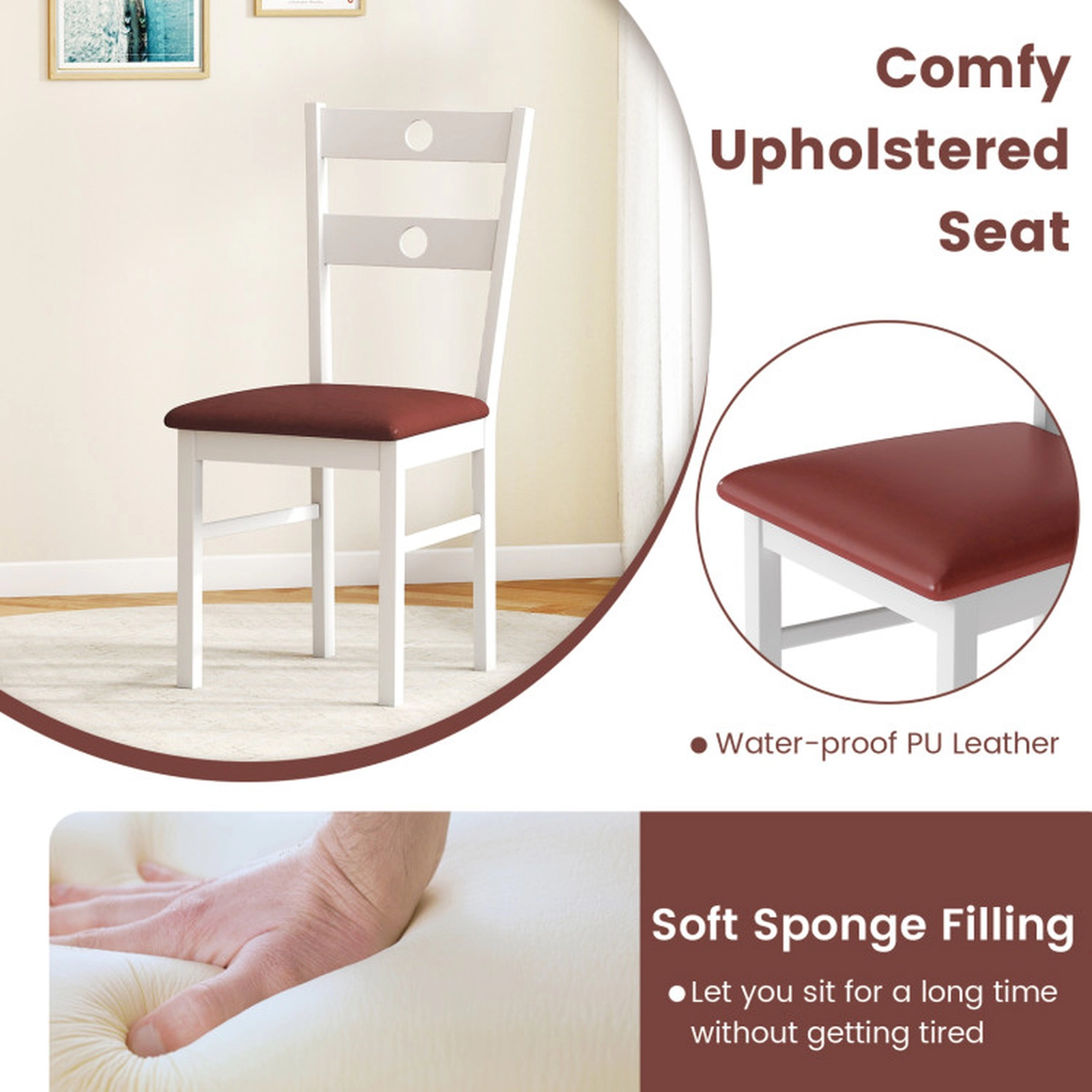 SUGIFT Armless Wooden Dining Chairs 330-lb Capacity with Hollowed Backrest Walnut/White Frame Black/Brown Seat
