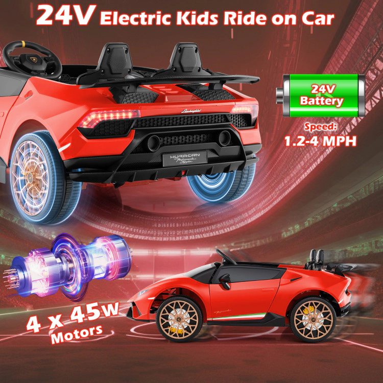 Hivvago 24V Ride-on Car for Kids 4WD 2-Seater Licensed Lamborghini Electric Vehicles with Music