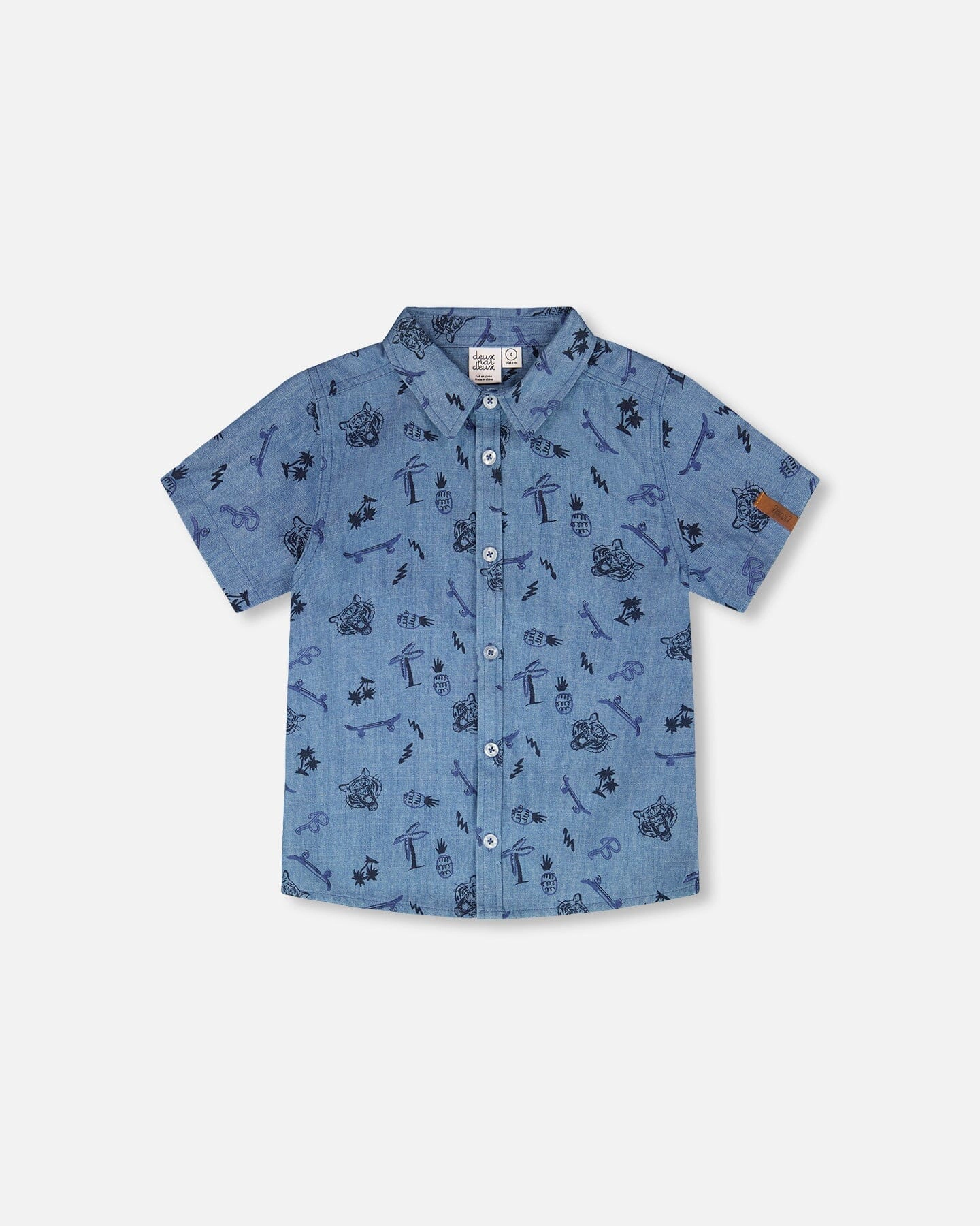 Deux par Deux Boys Chambray Short-Sleeve Shirt Printed Skateboards