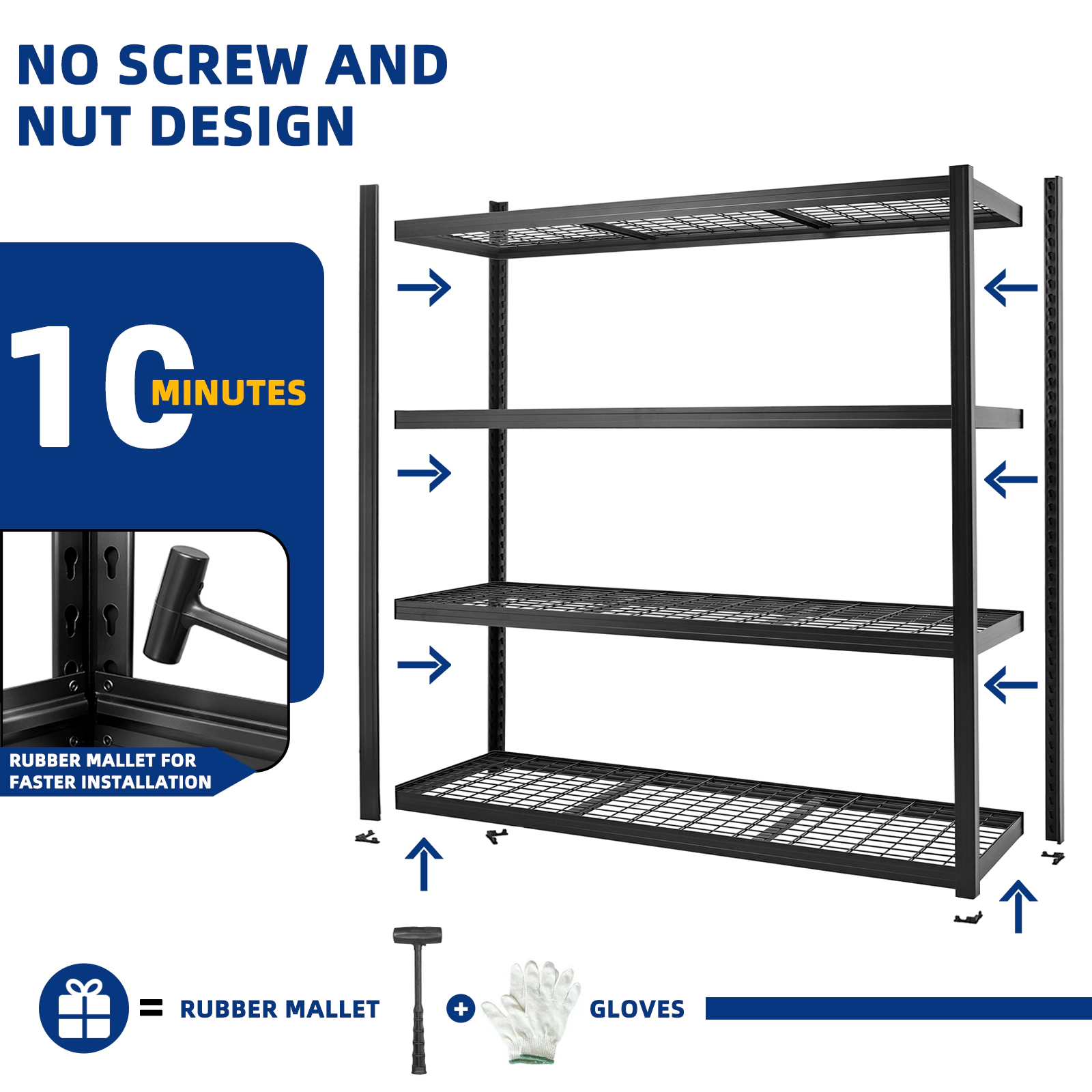 Flynama 4-Tier Garage Shelving Unit, Industrial Steel, Adjustable, Matte Black (71"W x 71"H x 24"D)
