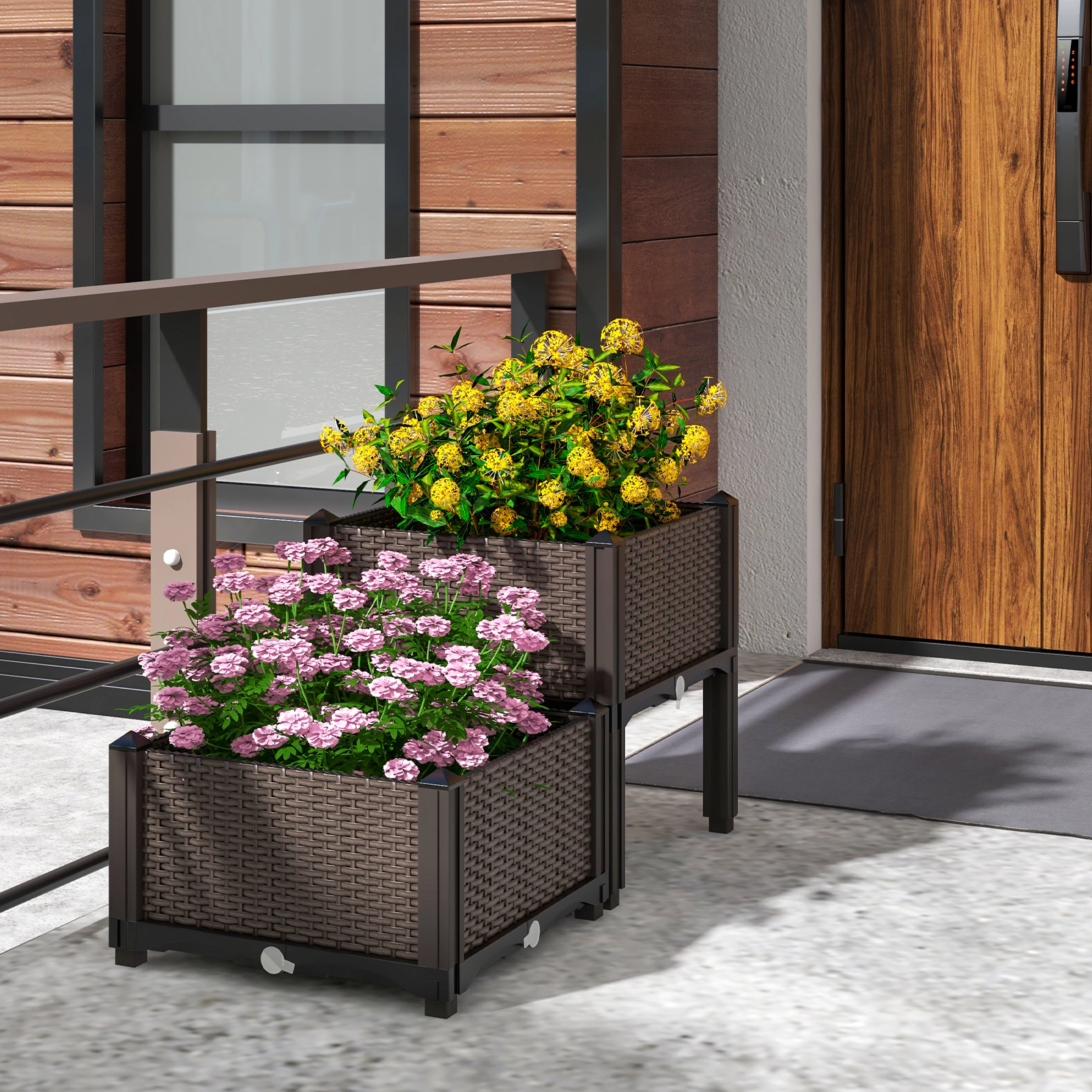 LJG 2 Set Elevated Plastic Raised Garden Bed Planter Kit for Flower Vegetable Grow