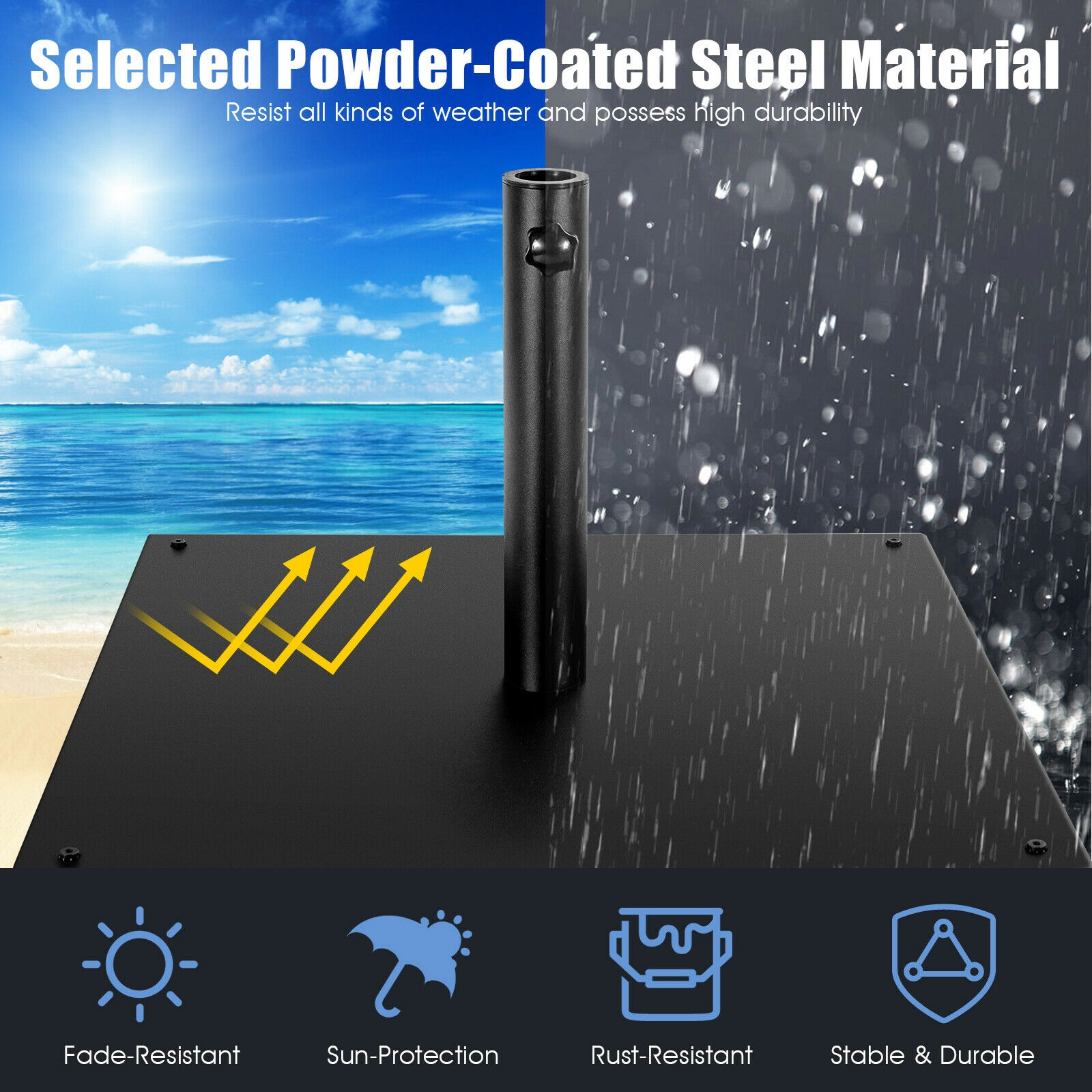 SUGIFT 42 LBS Weighted Square Patio Umbrella Base Black 25 Inch Steel Stand