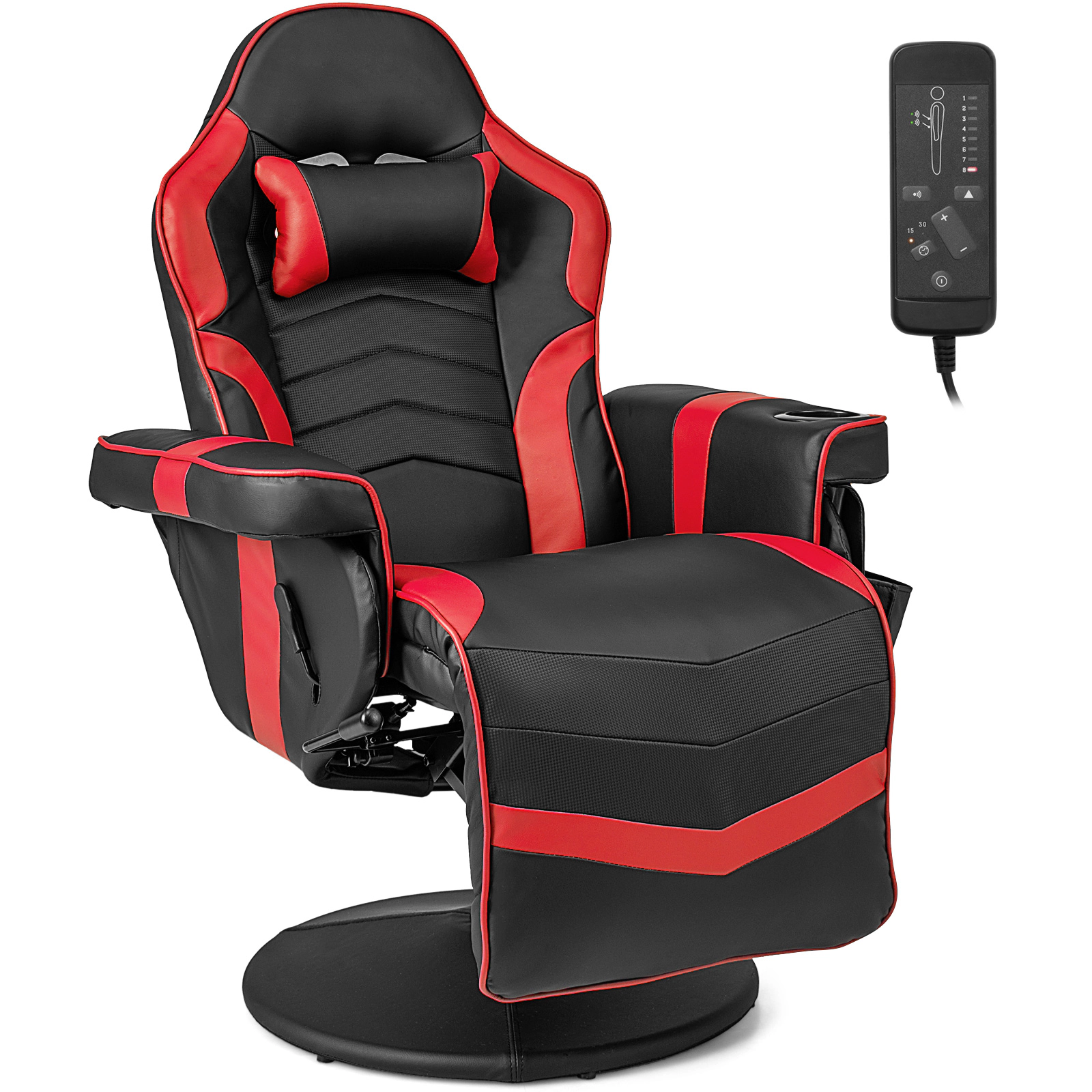 SUGIFT Massage Video Gaming Recliner Chair with Adjustable Height and Swivel Base 352-lb Capacity 31.5-in Wide Seat Red