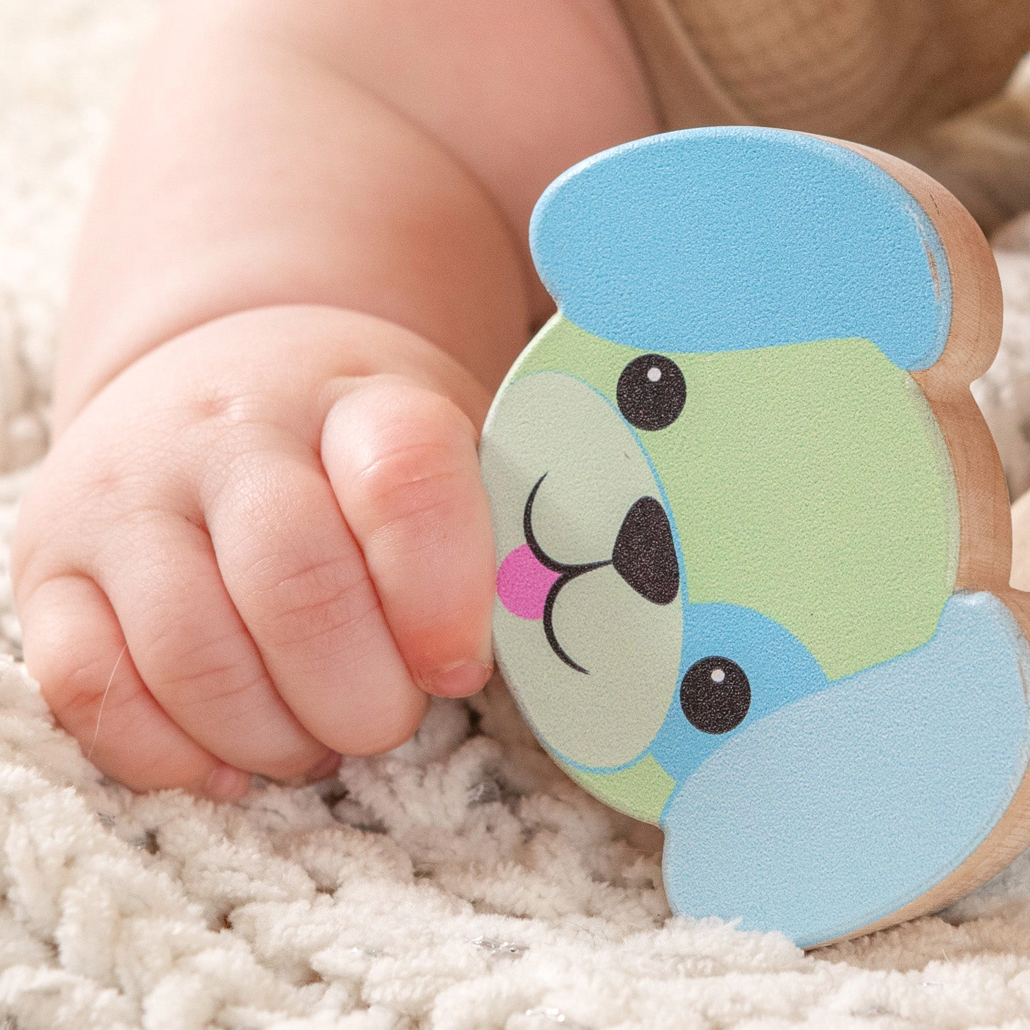 Grasp & Giggle Dog Wooden Rattle, Made in the USA