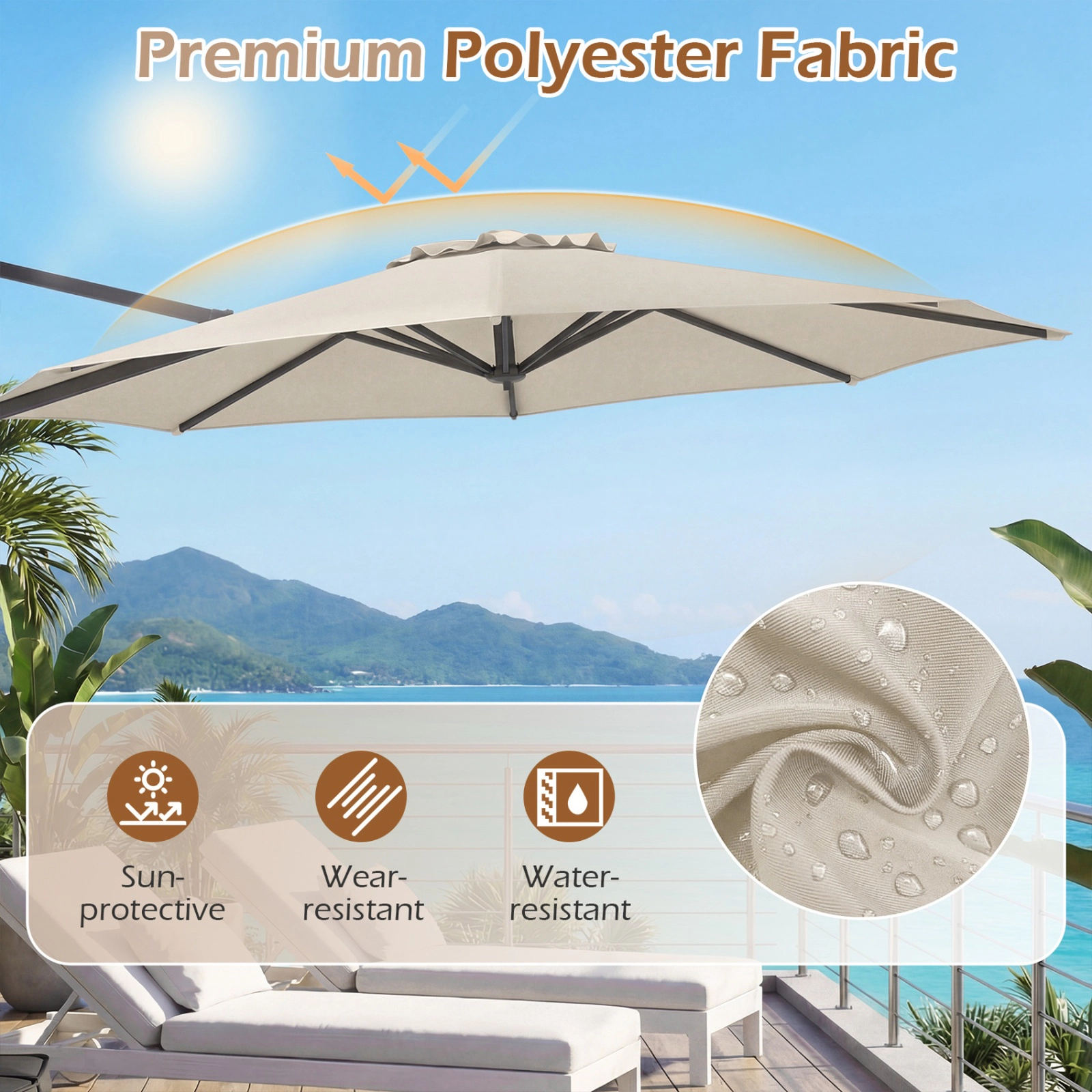 SUGIFT Beige 10 ft Cantilever Patio Umbrella with 6-Position Tilt and 7.2 ft Rim Height