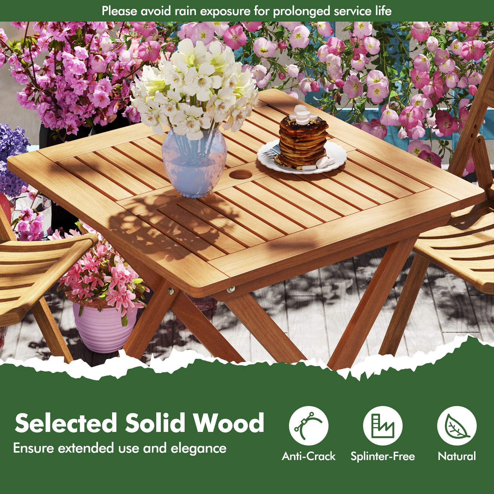 SlickBlue Portable Wooden Folding Table for Patio, Deck, Balcony, and Backyard Dining