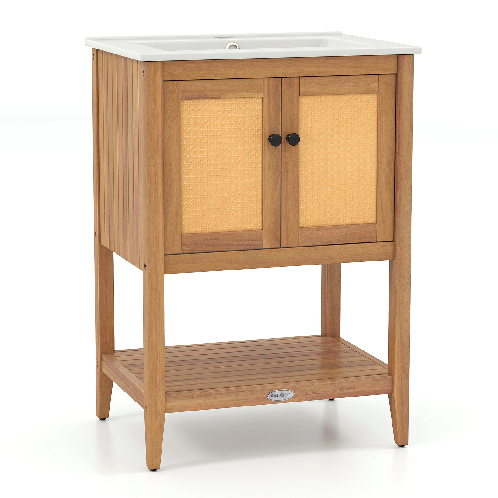 Slickblue Bathroom Vanity with Ceramic Sink, Open Shelf and 2 Door Storage Cabinet