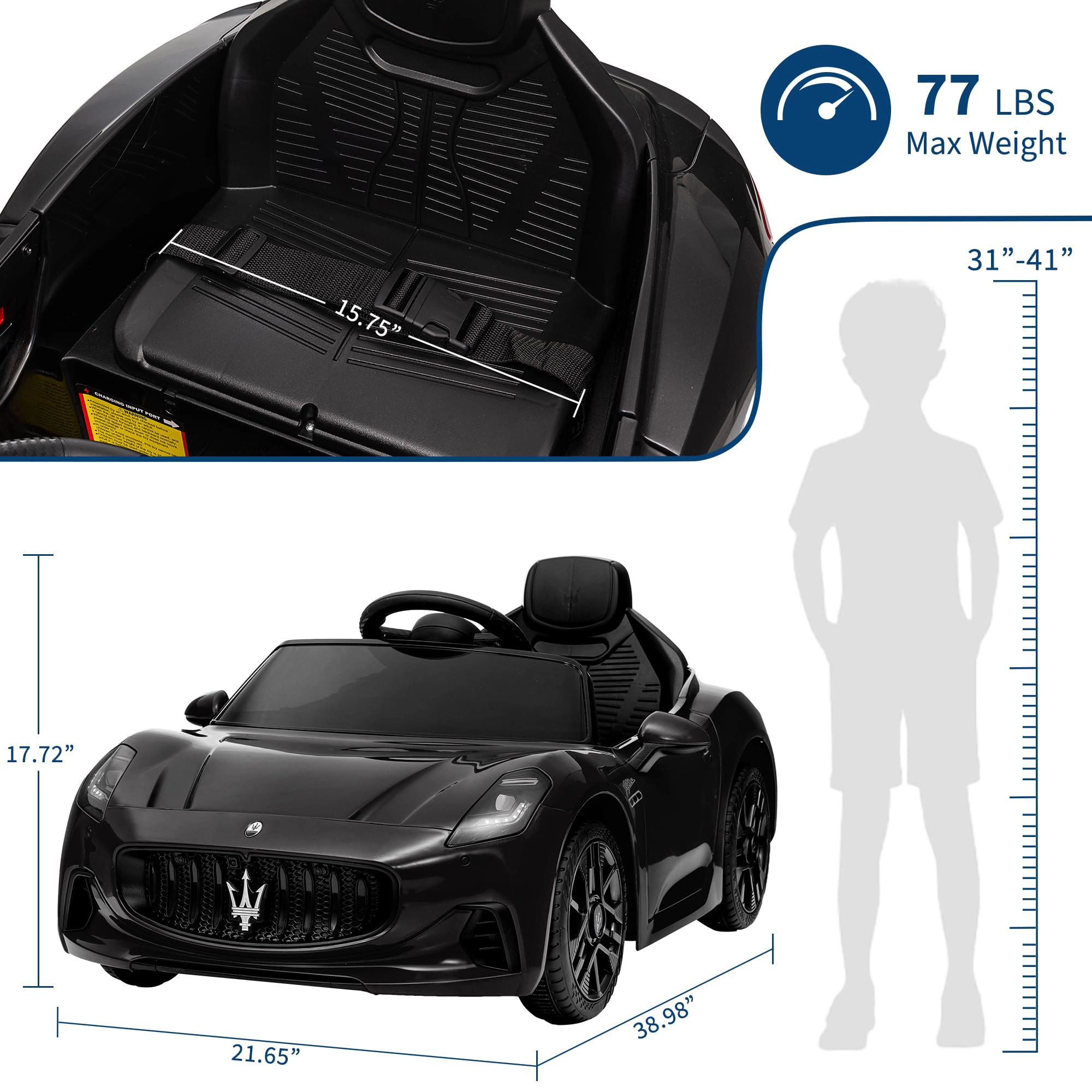Enjyam Licensed Maserati Gran Cabrio Ride On Car, 12V Electric Vehicle for Kids with Remote Control, Lights