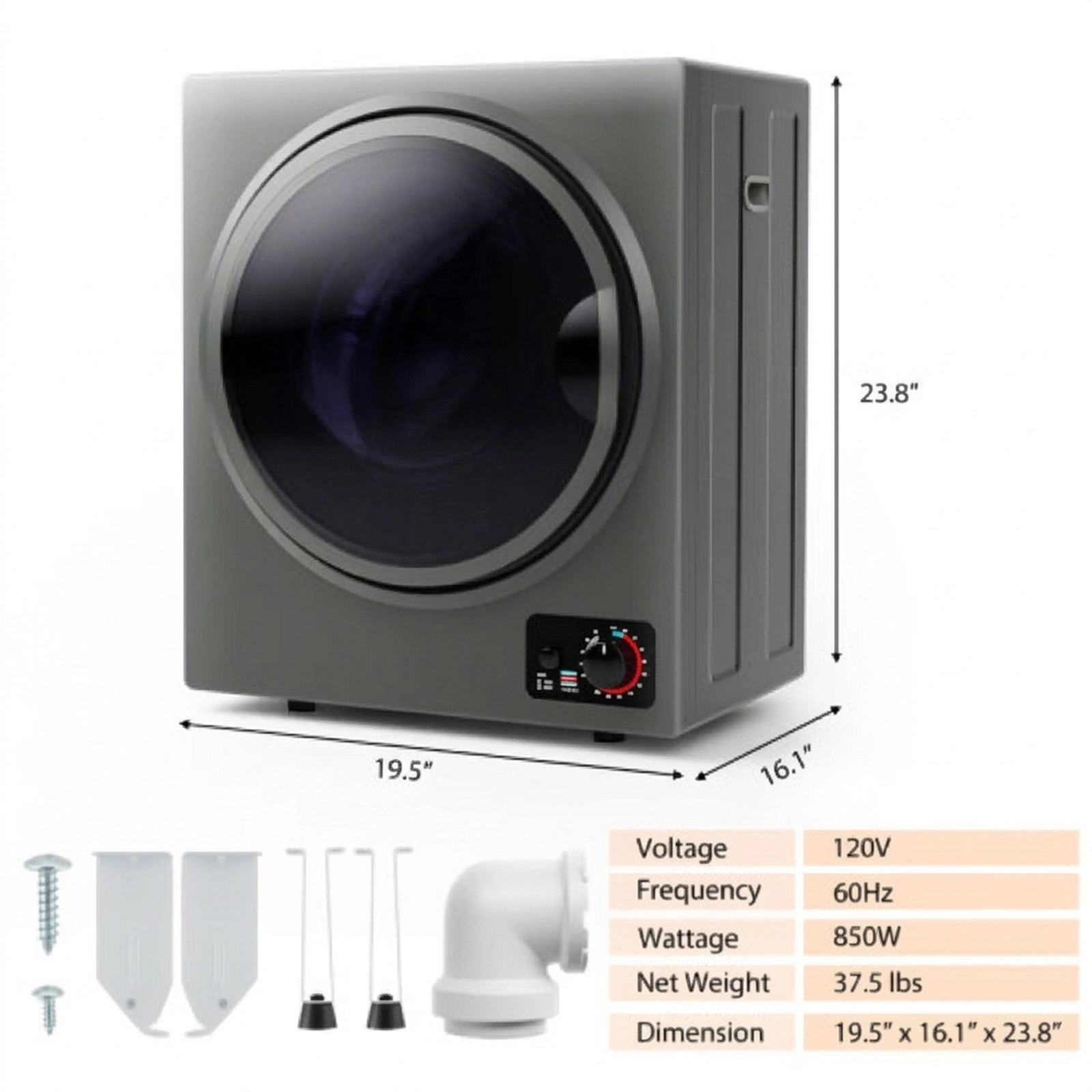 SUGIFT Electric Portable Clothes Dryer 5.5-lb Dry Capacity 10-lb Wet Capacity 1.5 cu ft Wall-Mountable Gray
