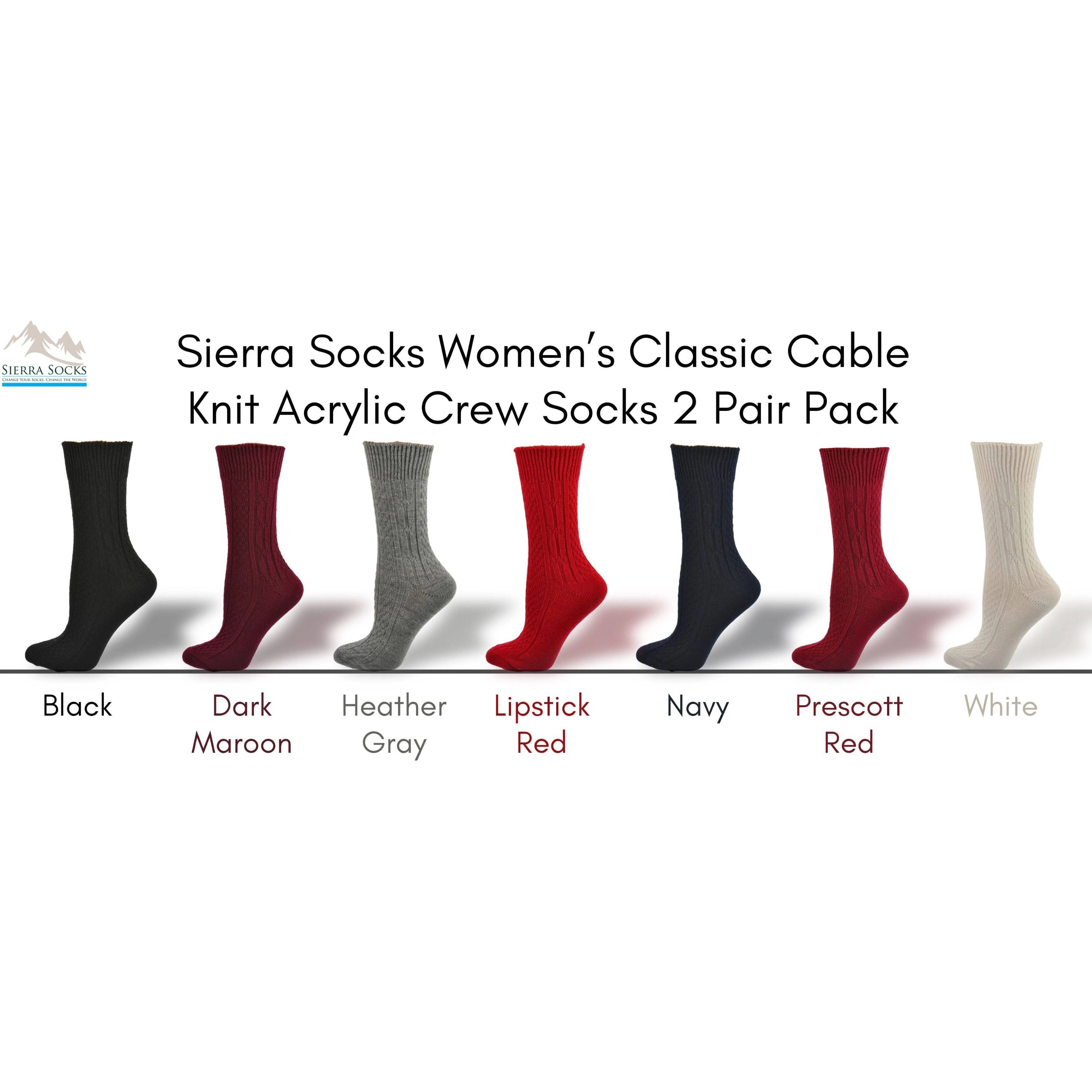 Wear Sierra Classic Cable Knit Acrylic Crew Socks 2 pair pack