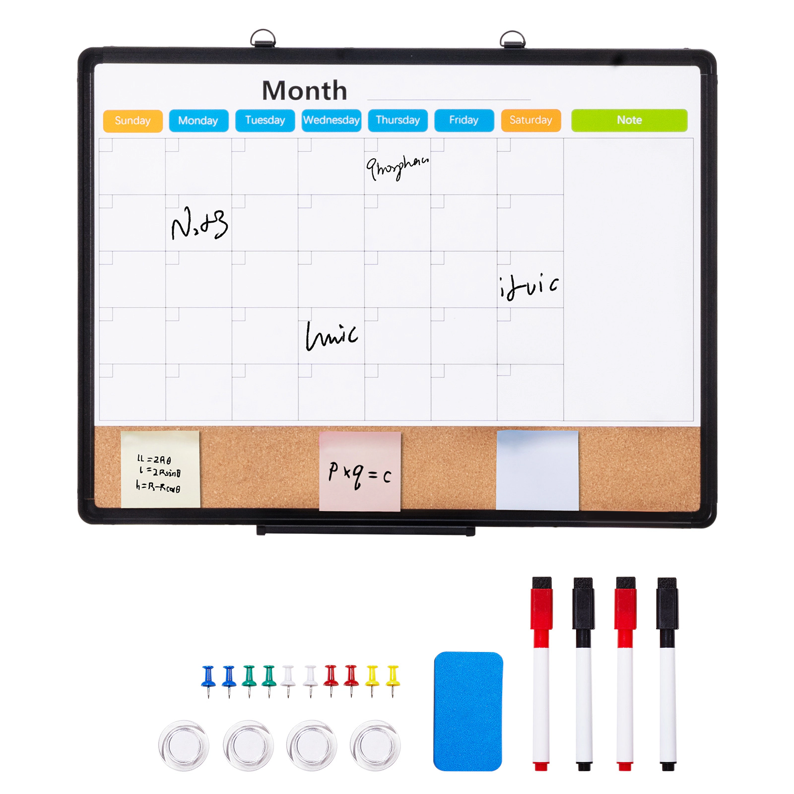 HONGGE Whiteboard & Cork Board Combo with Aluminum Frame – 2-in-1 Magnetic Dry Erase Bulletin Board for Wall Mount –