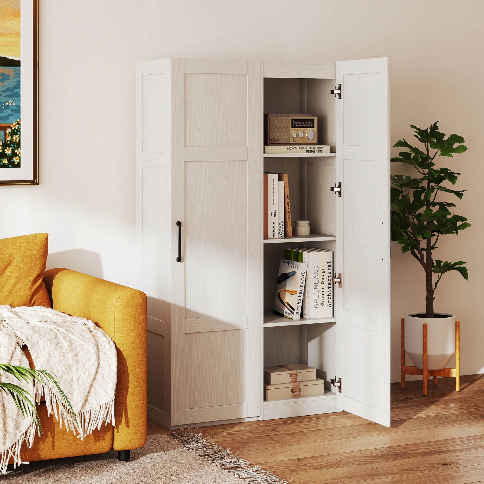 SUGIFT Tall Narrow 4 Shelves Door Freestanding Bathroom Storage Cabinet 16-in x 15-in x 59-in 110-lb Capacity White