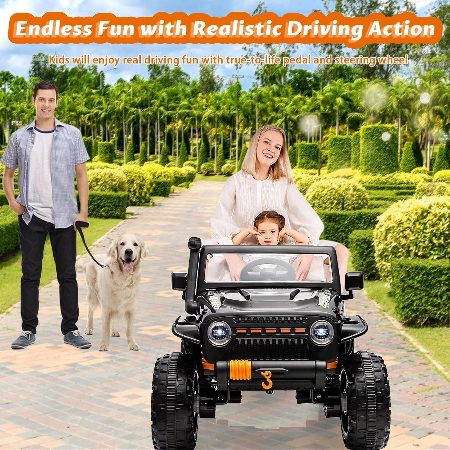 Enjyam 24V 2-Seater Kids Ride On Truck, 4WD Electric Car w/Remote, 4×55W Motors, Suspension, LED Lights, Music