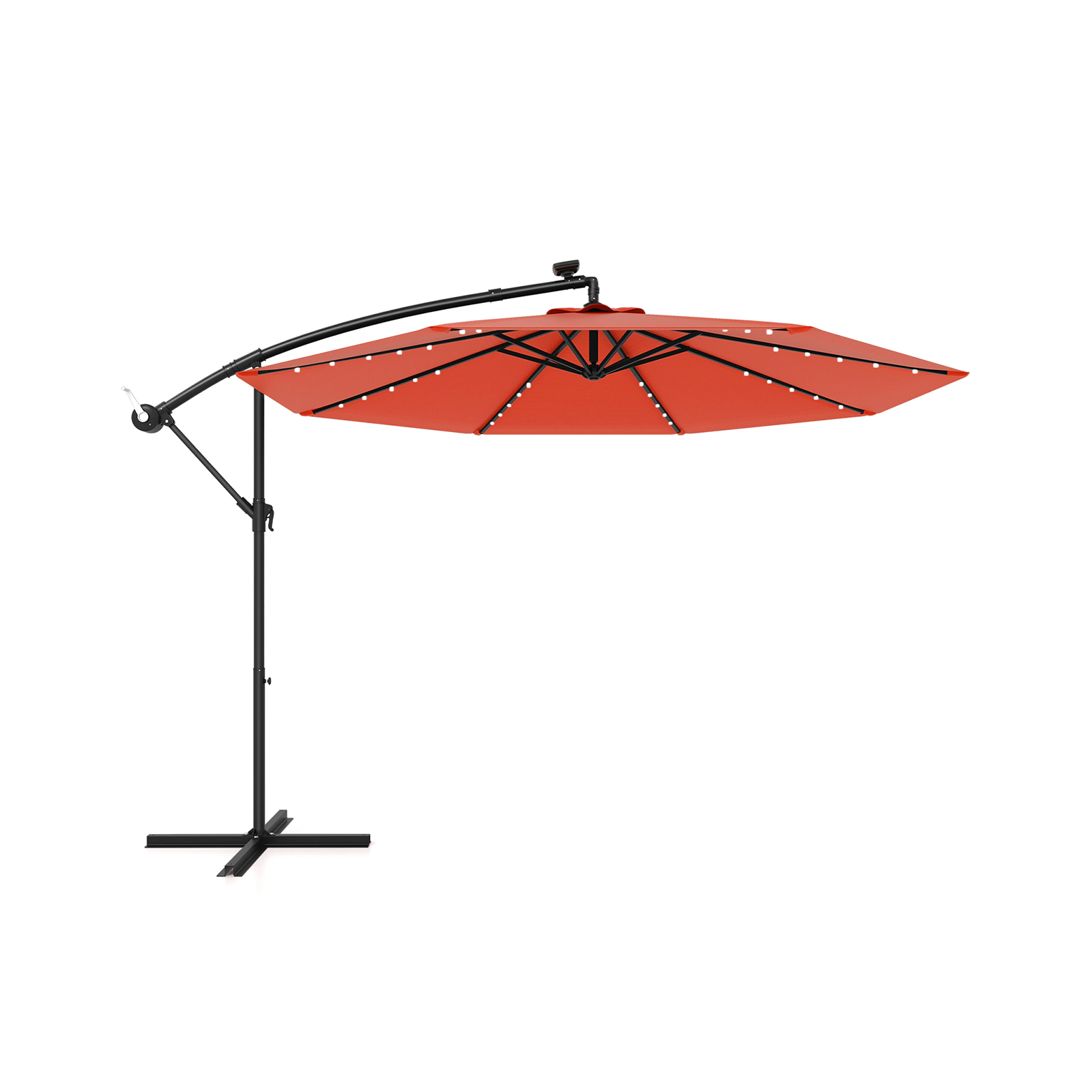 SUGIFT 10-ft Orange Solar LED Offset Patio Umbrella, 40 Lights, Manual Tilt, Crank Lift, Cross Base