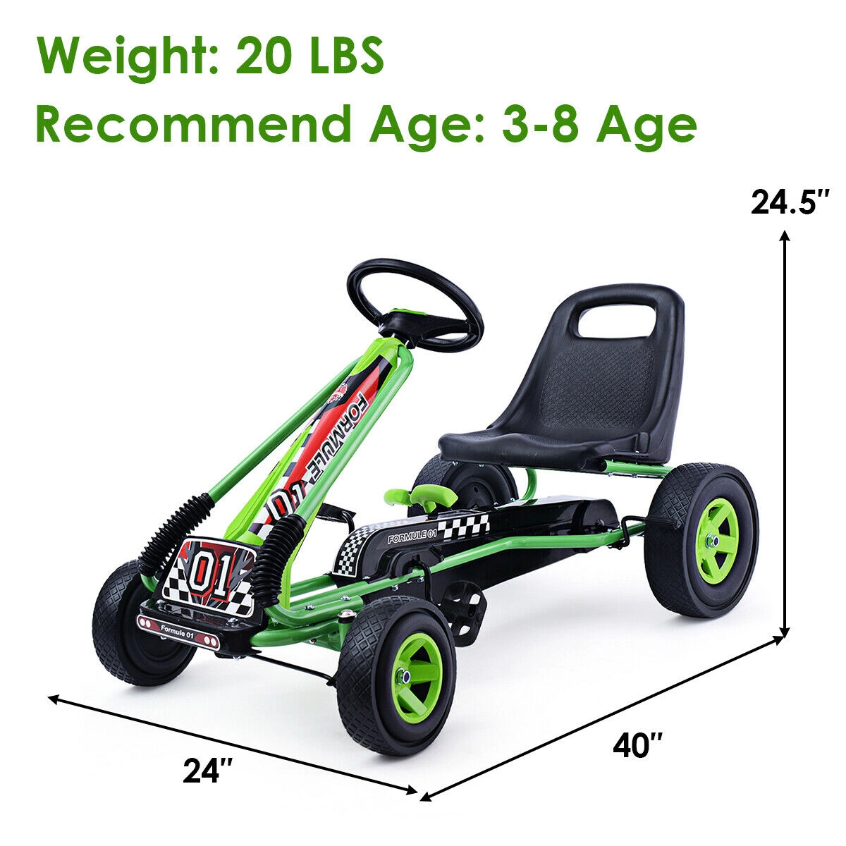 SUGIFT 4-Wheel Kids Ride On Pedal Powered Go Kart Racer Car 66-lb Capacity Ages 3+ Green
