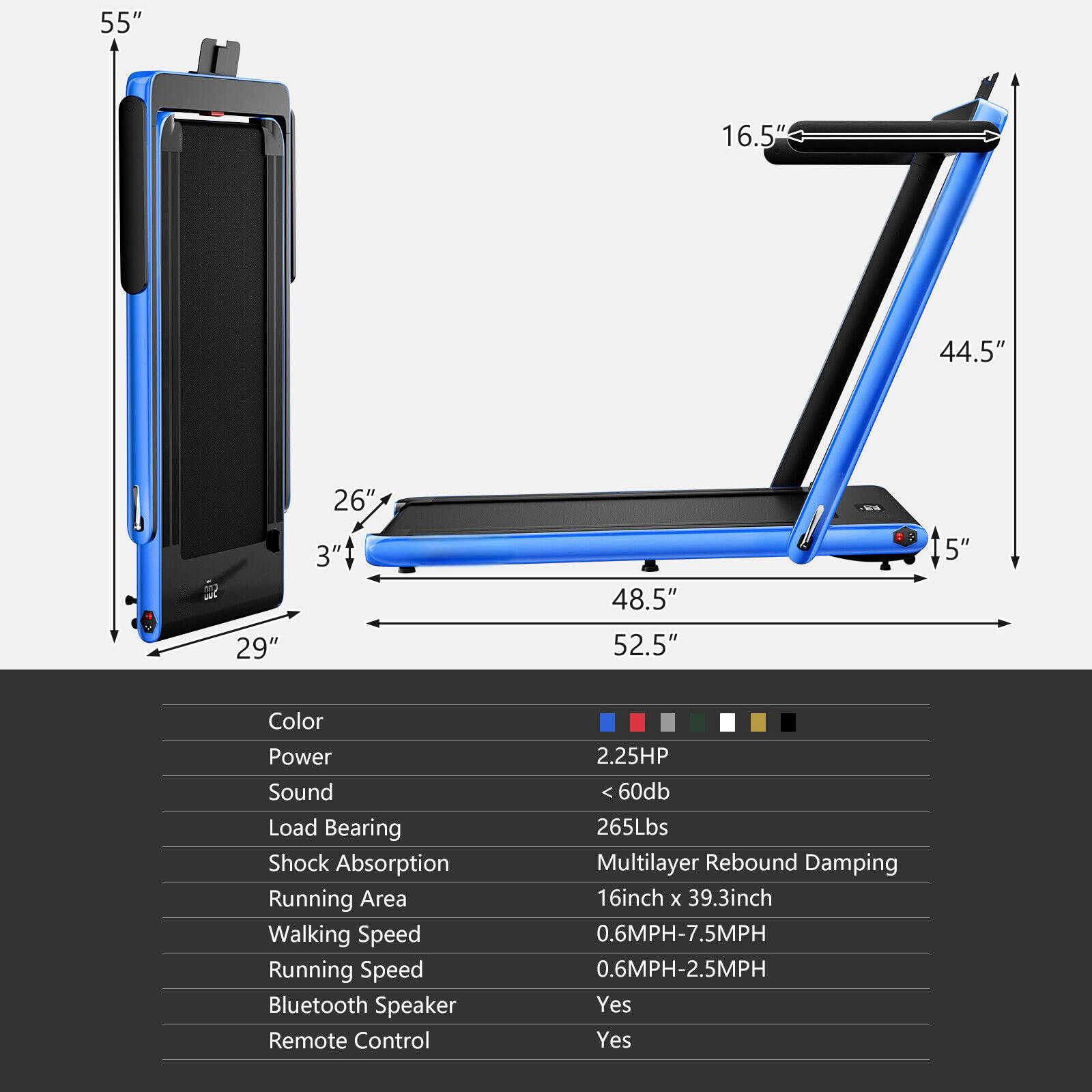 SUGIFT Navy 2.25-HP 2-in-1 Folding Treadmill with Remote Control and Speaker 52.5-in W 29-in D 265-lb User Capacity