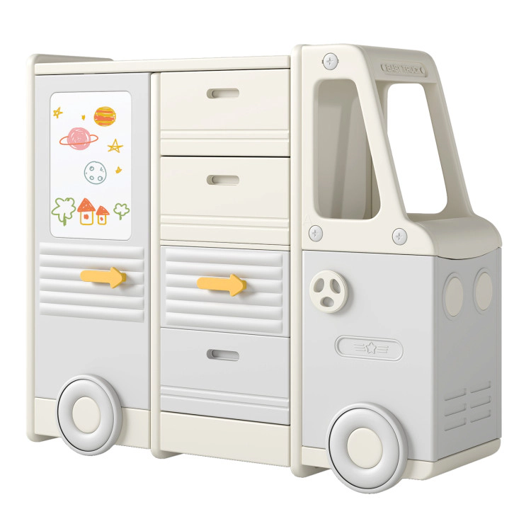 Hivvago Kids Toy Storage Organizer Bus-shaped Children Cabinet with 4 Pull-out Drawers with Handles