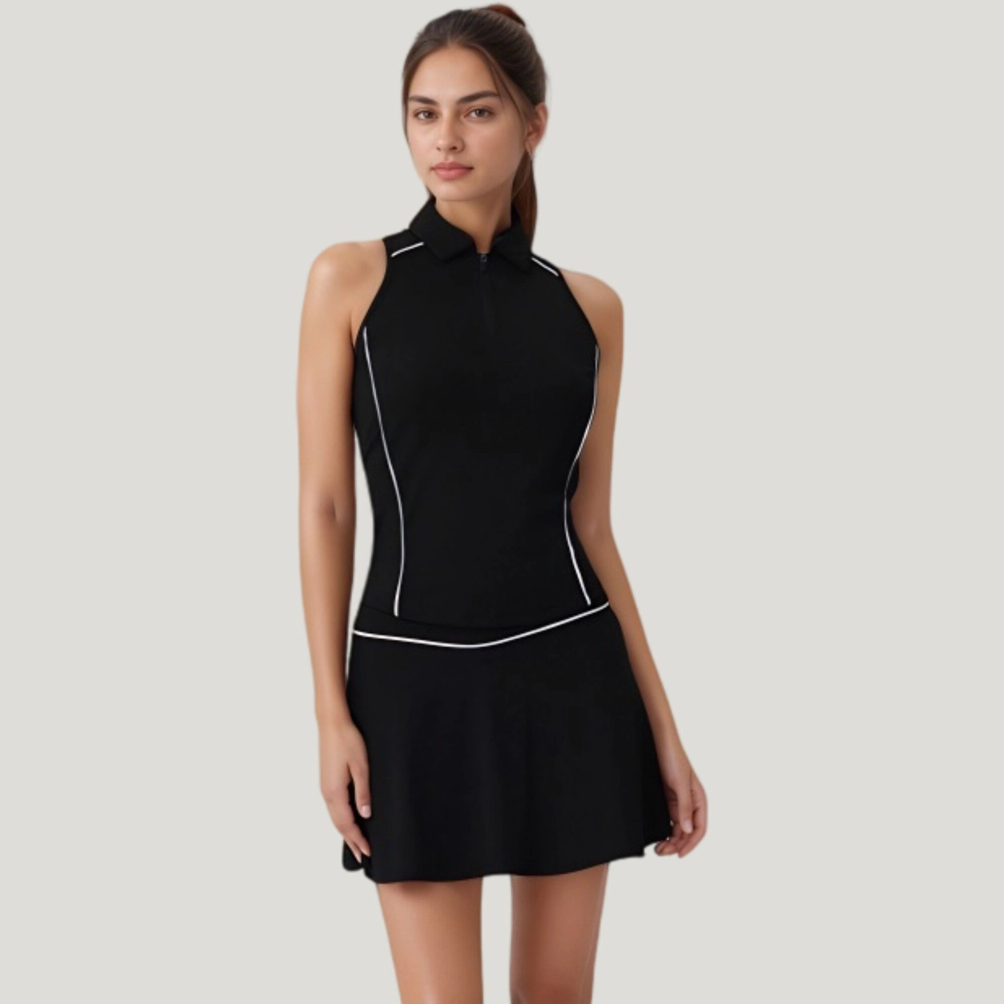 Anna-Kaci Women's Sleeveless Performance Polo Tank with Zip Neckline and Contrast Piping for Golf Tennis