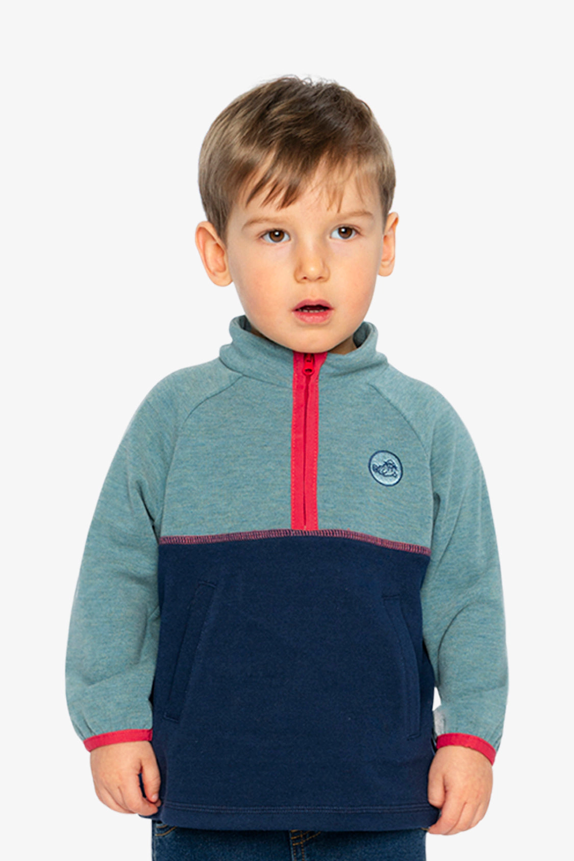 Deux par Boys Quarter Zip Mock Neck Brushed Jersey Top with Side Pockets