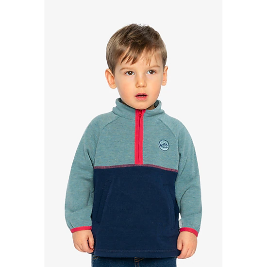 Deux par Deux Boys Quarter Zip Mock Neck Brushed Jersey Top with Side Pockets