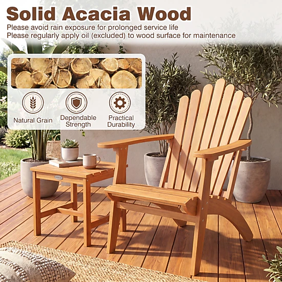 LJG Acacia Wood Outdoor Patio Chair with 400 lbs Weight Capacity
