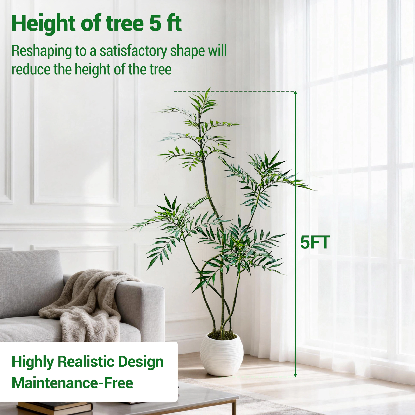 7FT Artificial Mahonia Fortunei Tree with Plastic Planter
