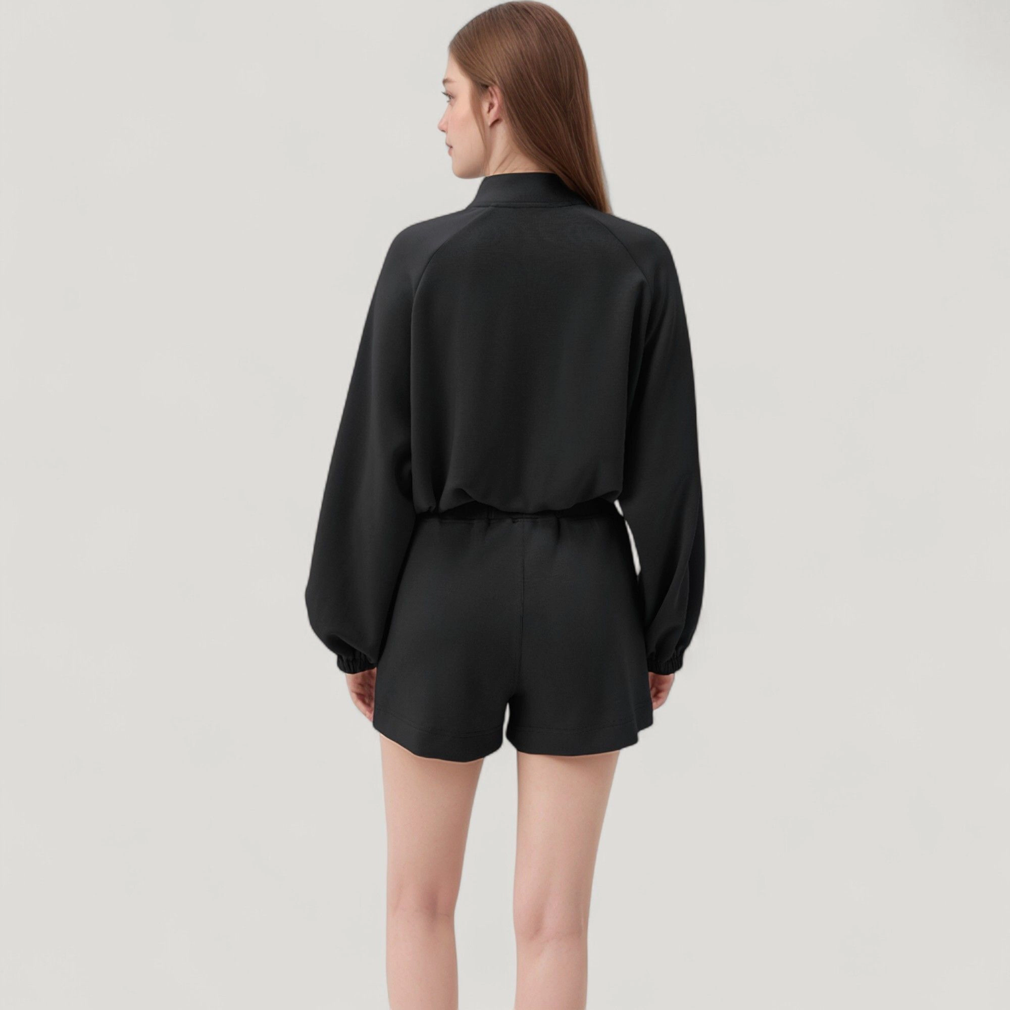Anna-Kaci Women's Long Sleeve Woven Lounge Top with Half-Zip Front, Elastic Hem, and Relaxed Draped Fit