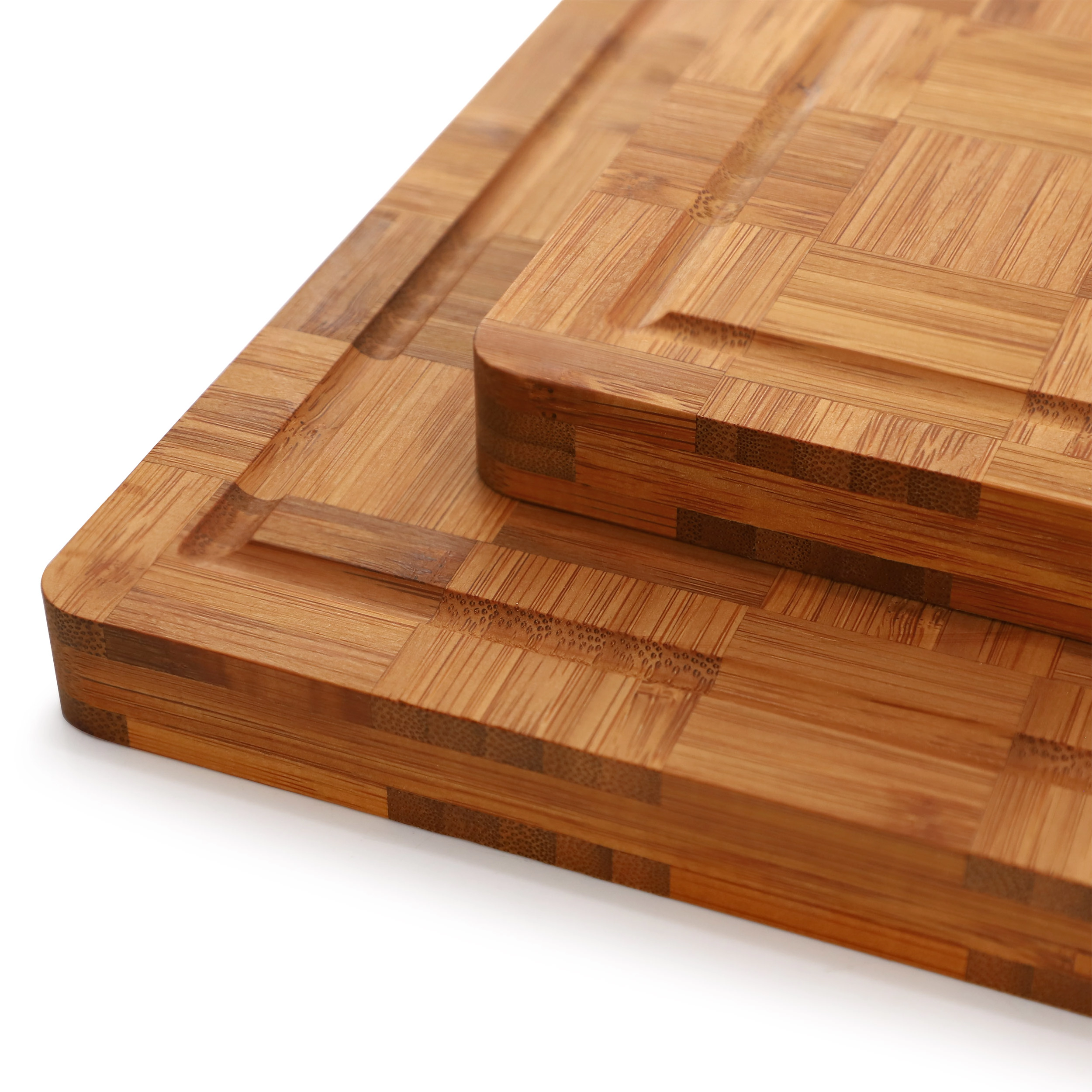 MegaChef 3 Piece Bamboo Checkered Pattern Cutting Board Set with Storage Holder