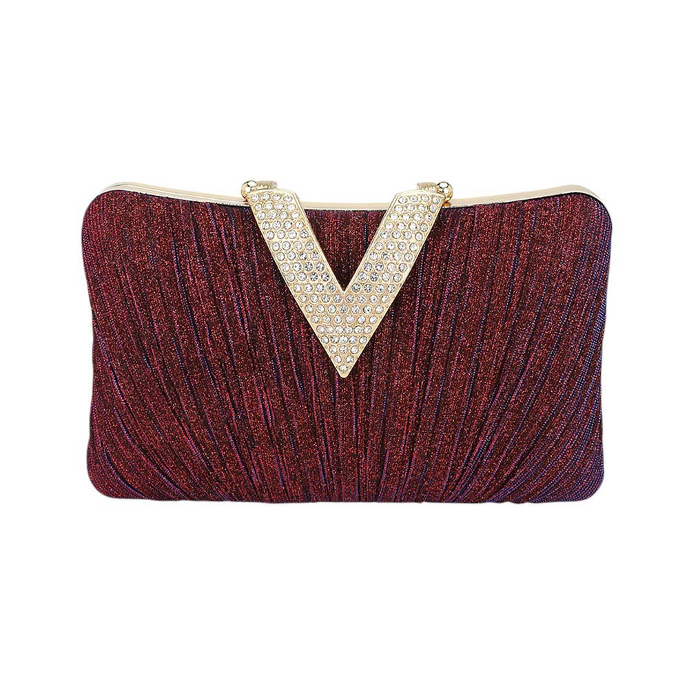 FASHNZFAB Sparkle Fabric Stone Paved V Fold Evening Clutch Crossbody Bag